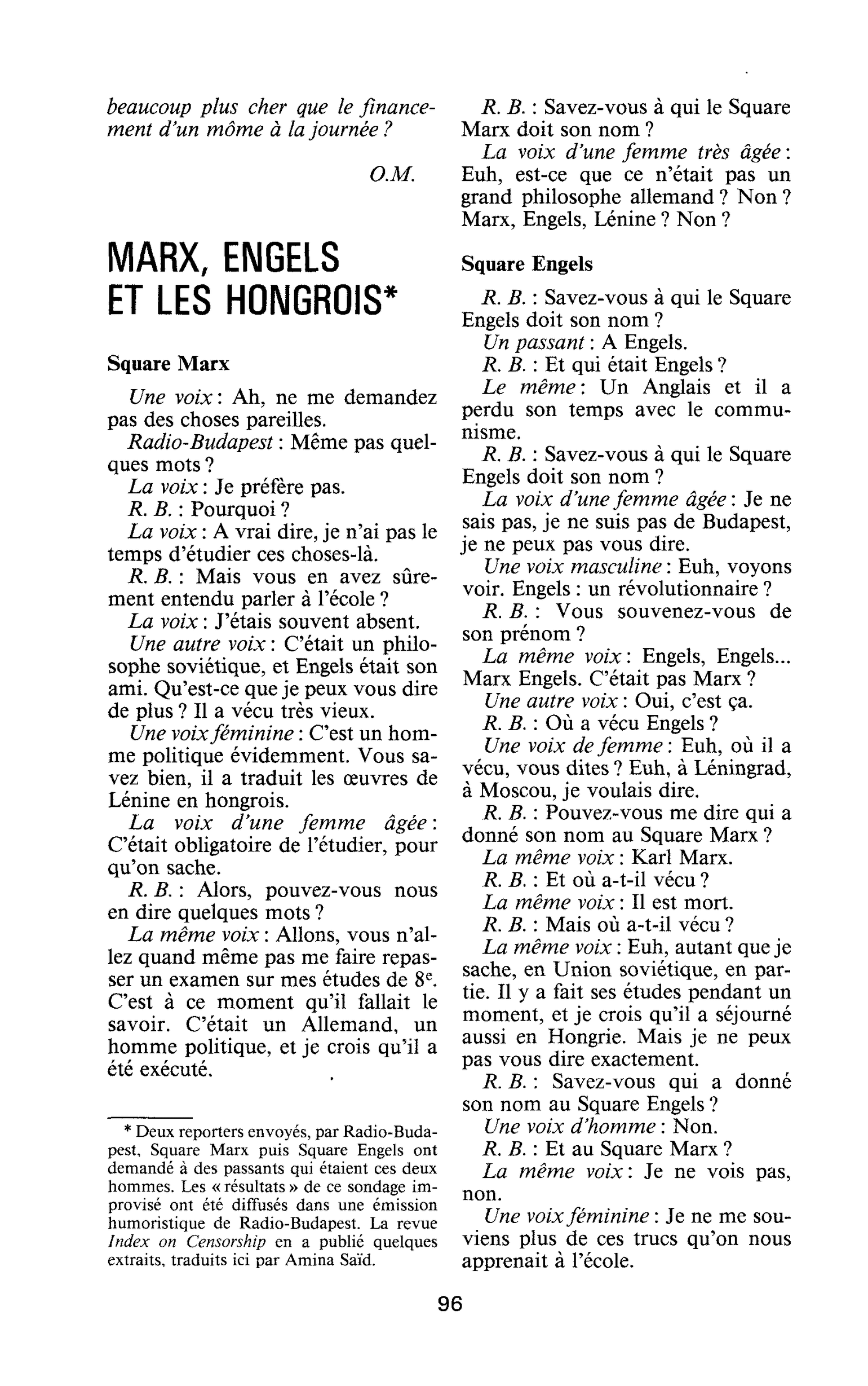 MARX, ENGELS ET LES HONGROIS