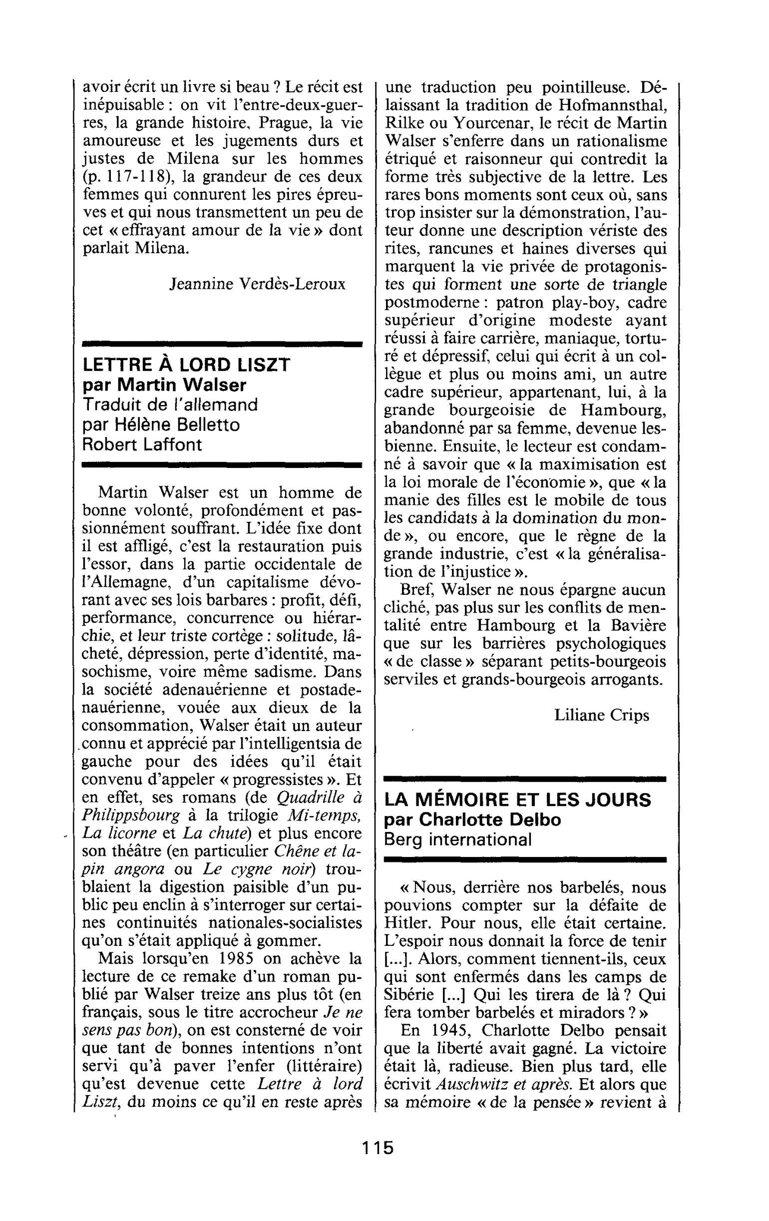 LETTRE À LORD LISZT par Martin Walser