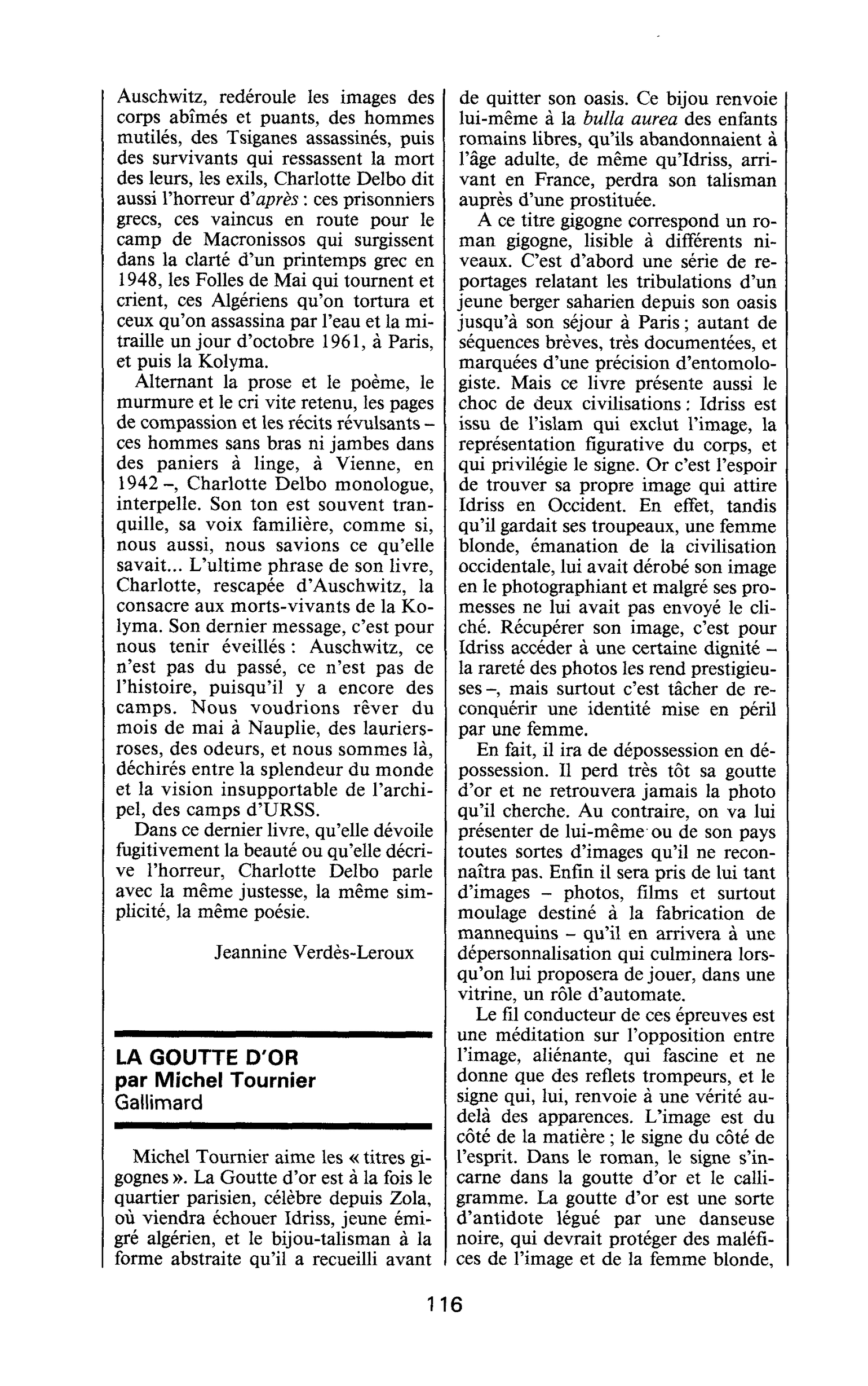 LA GOUTTE D’OR par Michel Tournier