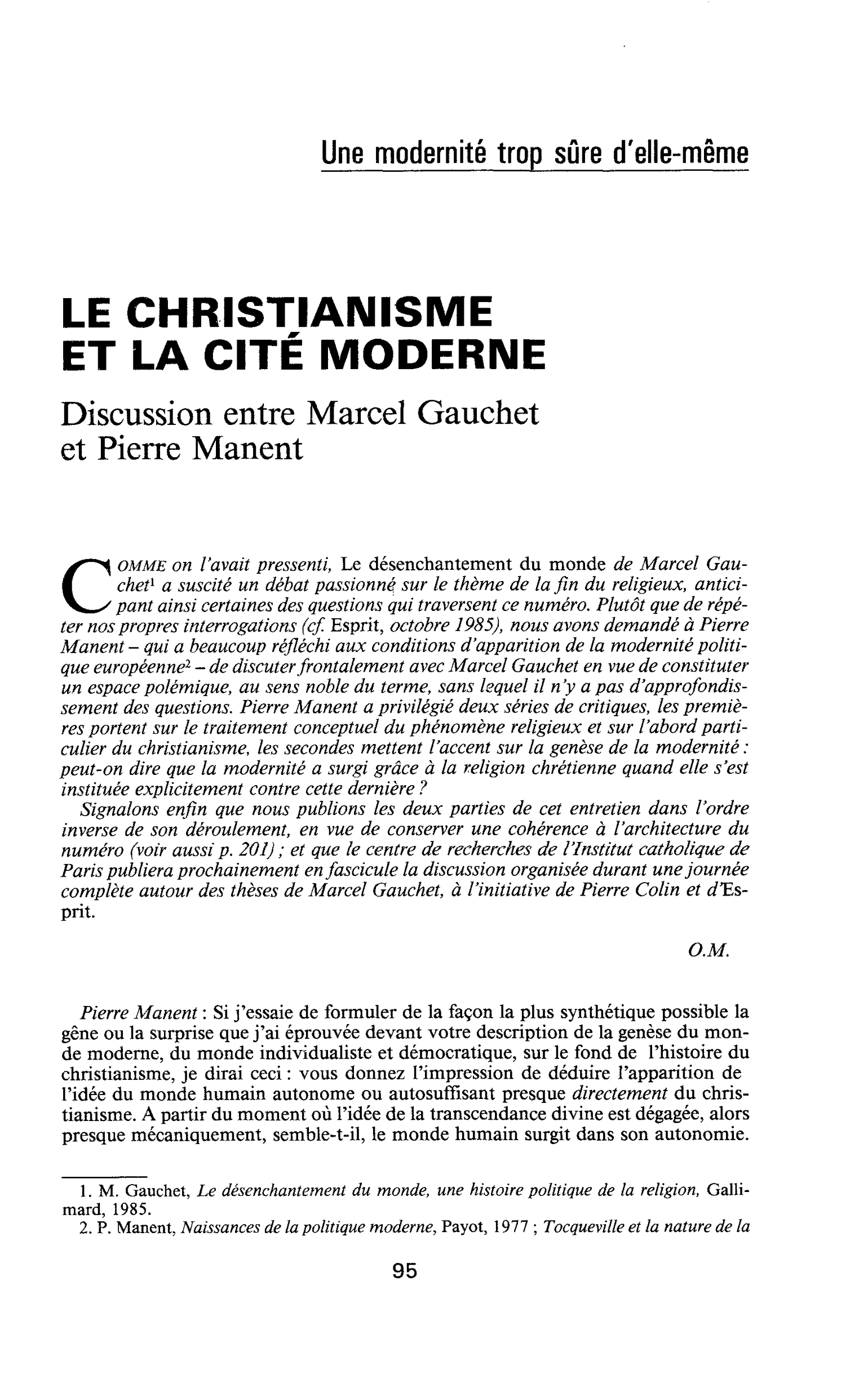 LE CHRISTIANISME ET LA CITÉ MODERNE