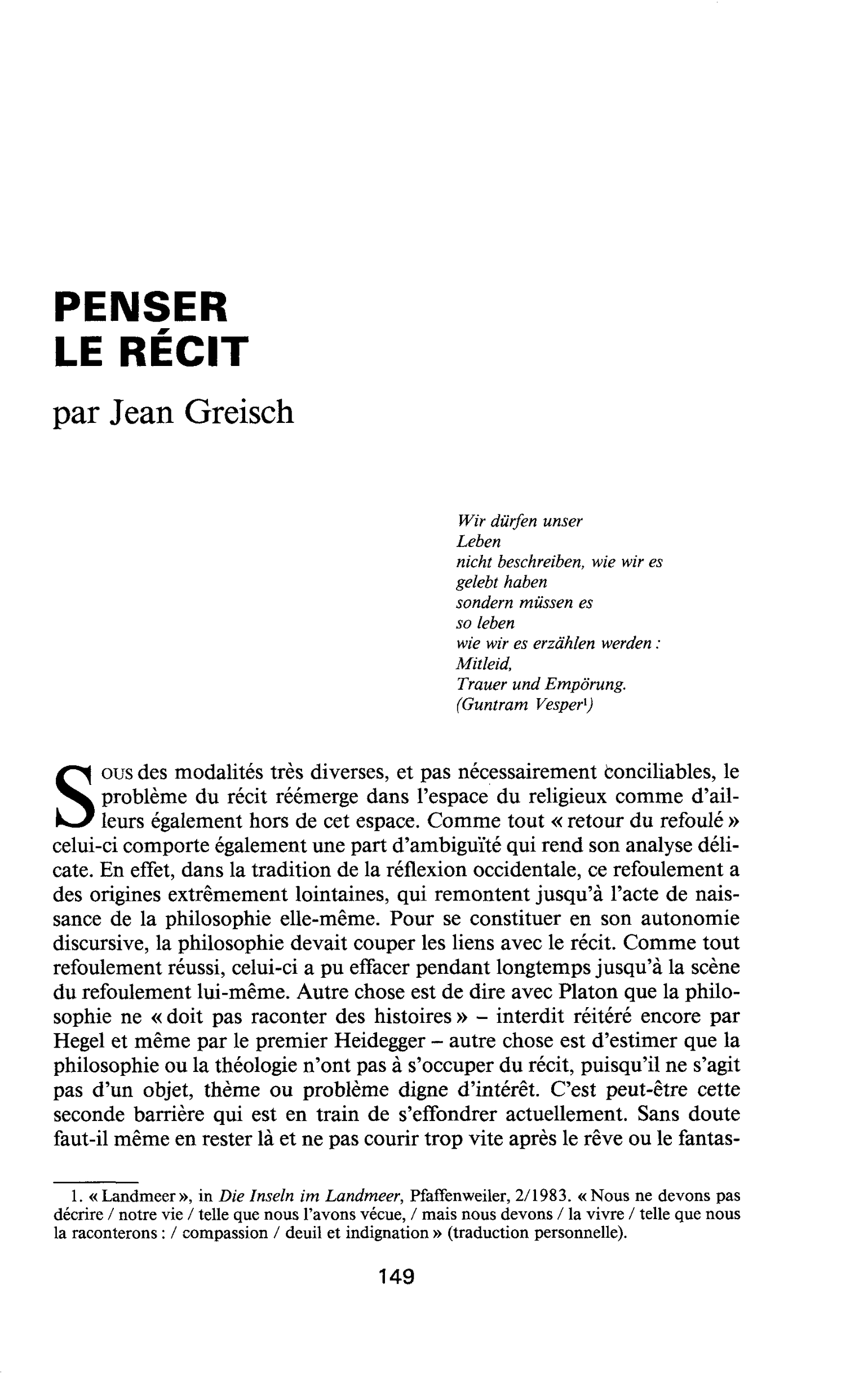 PENSER LE RÉCIT