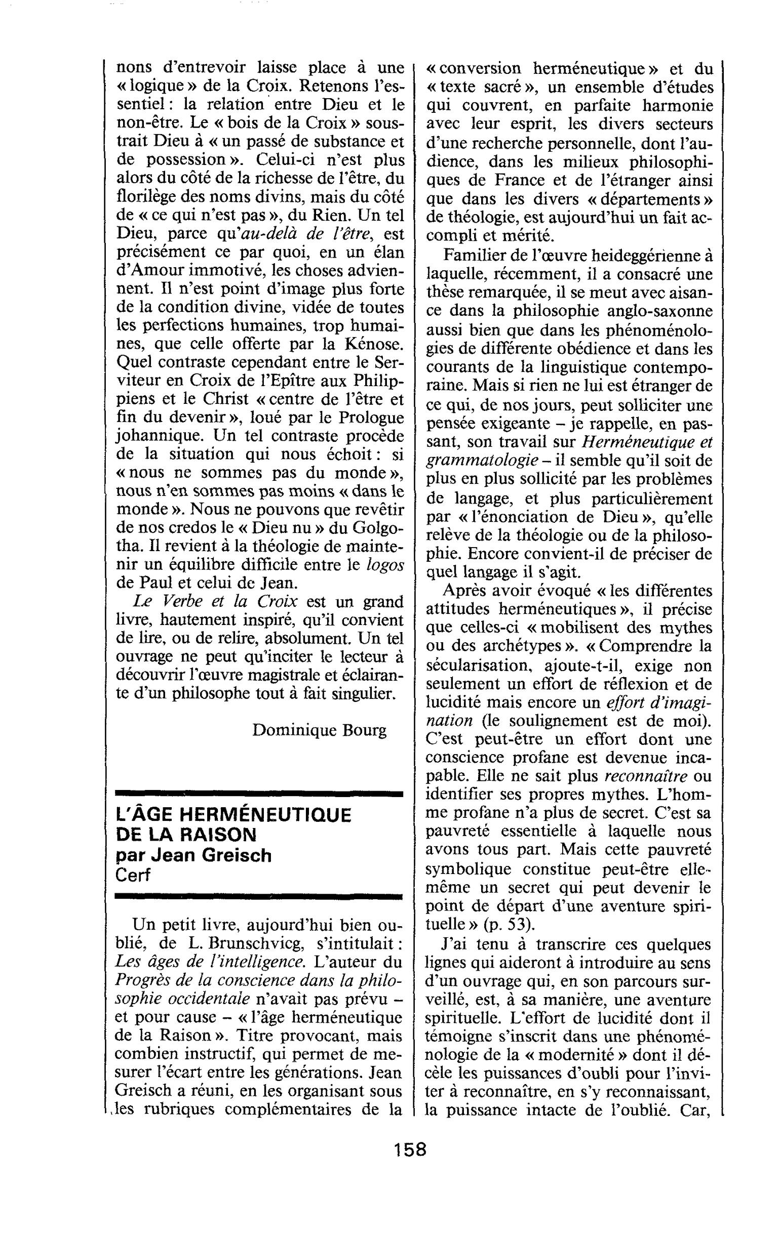 L’ÂGE HERMÉNEUTIQUE DE LA RAISON par Jean Greisch