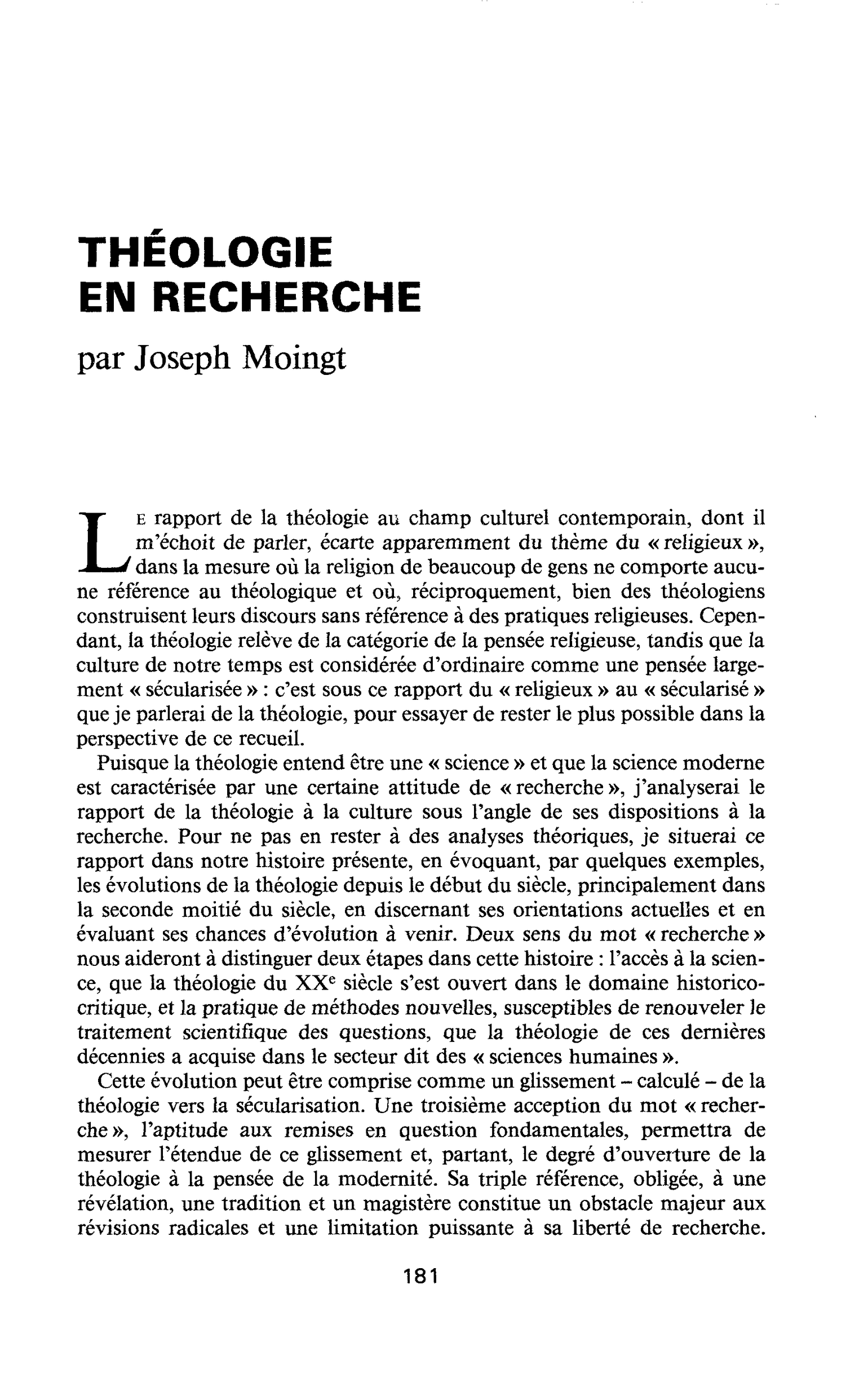 THÉOLOGIE EN RECHERCHE