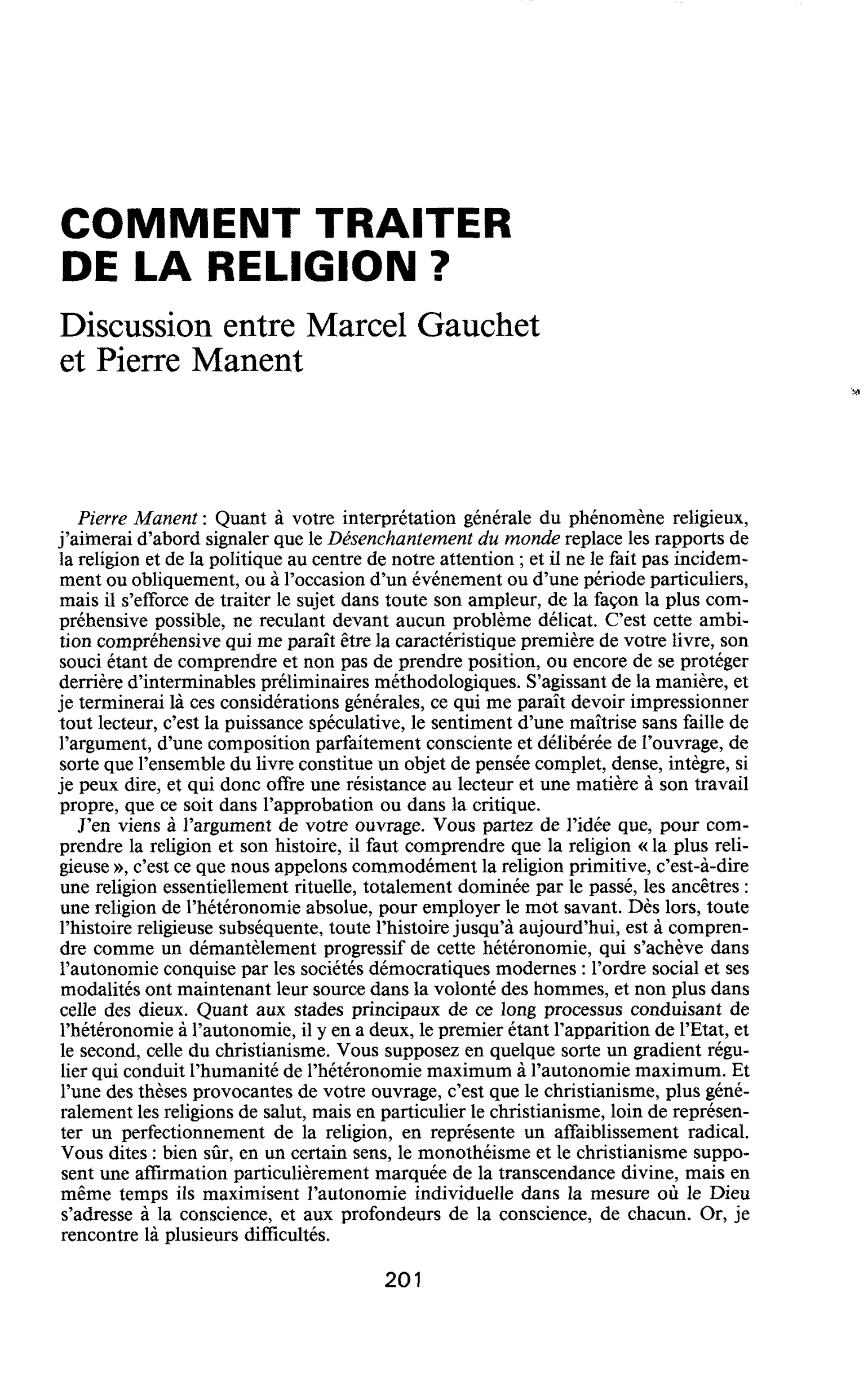 COMMENT TRAITER DE LA RELIGION ?