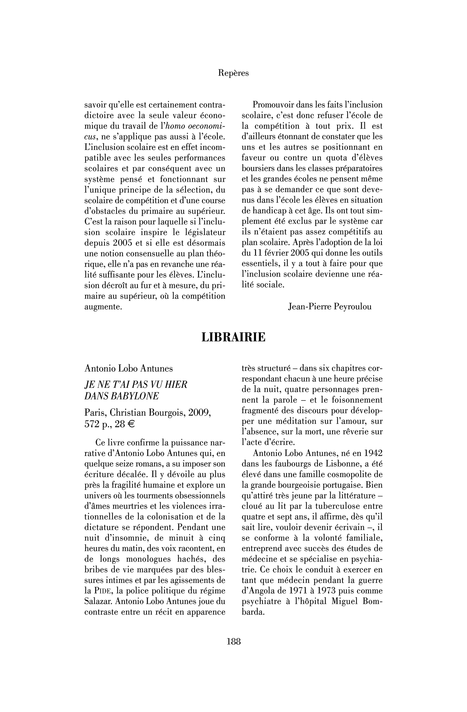 Antonio Lobo Antunes : Je ne t’ai pas vu hier dans Babylone