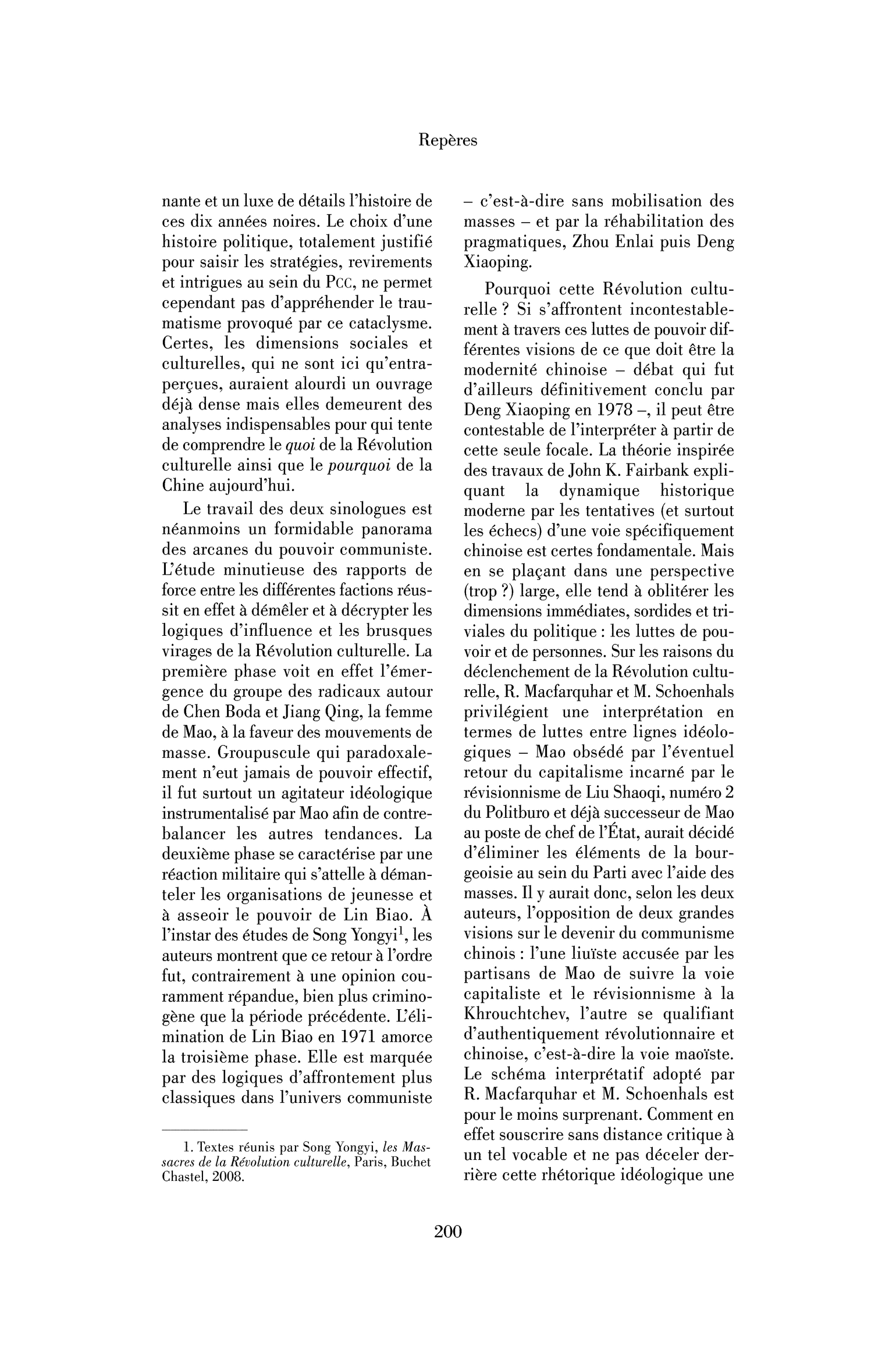 Roderick Macfarquhar et Michael Schoenhals : la Dernière révolution de Mao. Histoire de la Révolution culturelle. 1966-1976