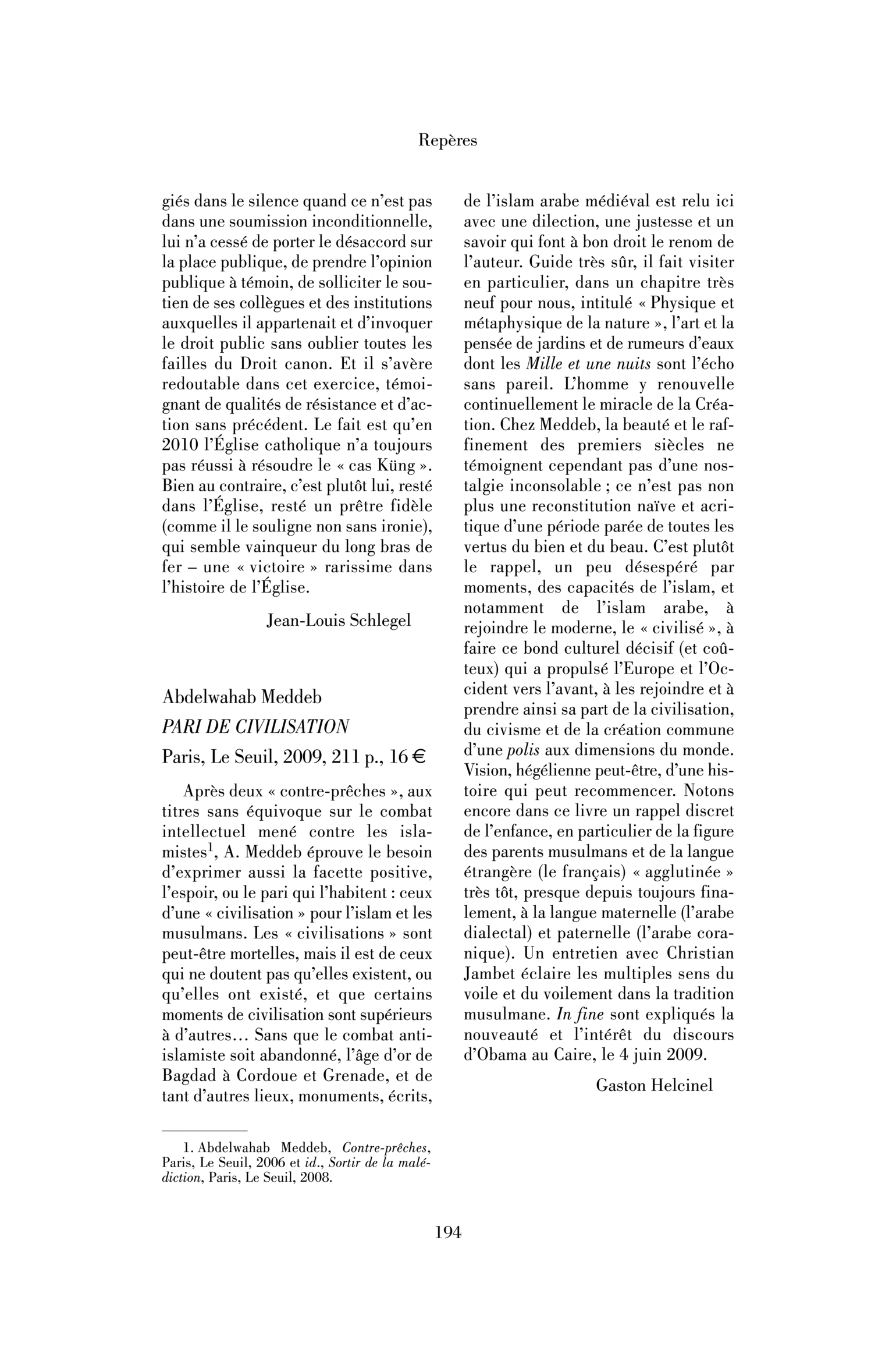 Meddeb Abdelwahab: Pari de civilisation