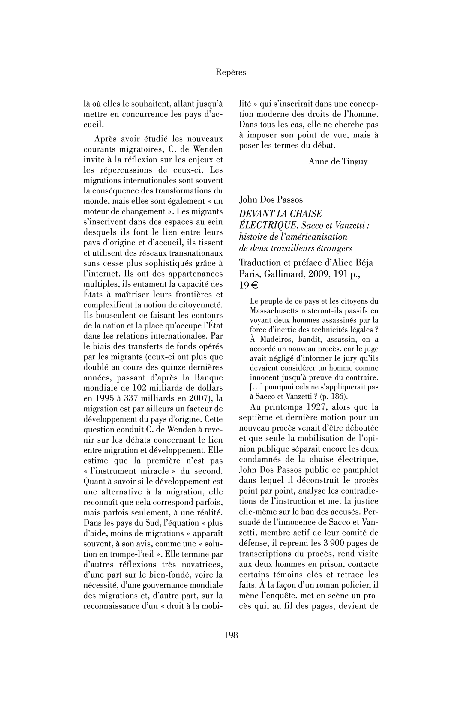 John Dos Passos: Devant la chaise électrique. Sacco et Vanzetti : histoire de l’américanisation de deux travailleurs étrangers