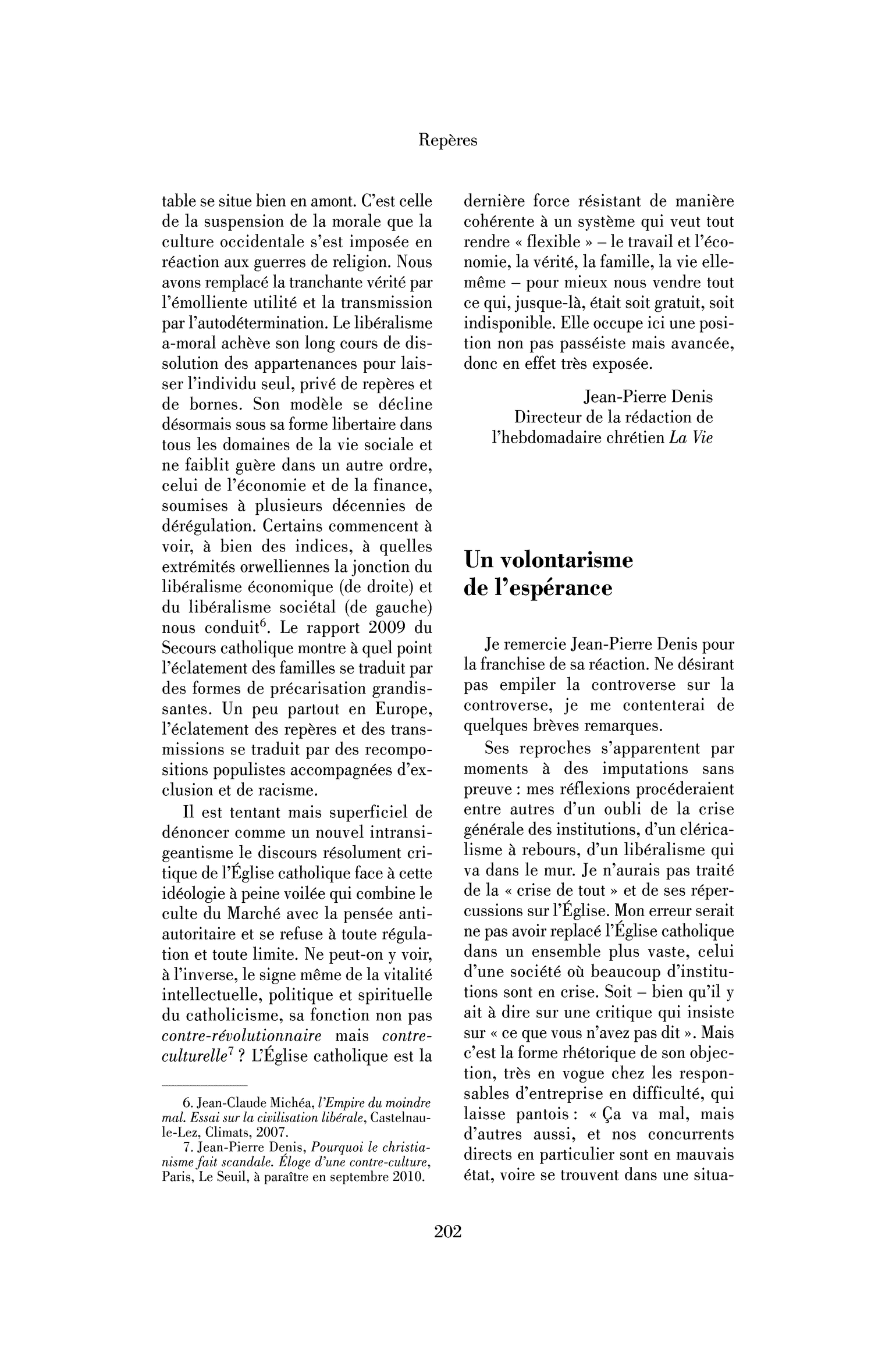 Un volontarisme de l’espérance