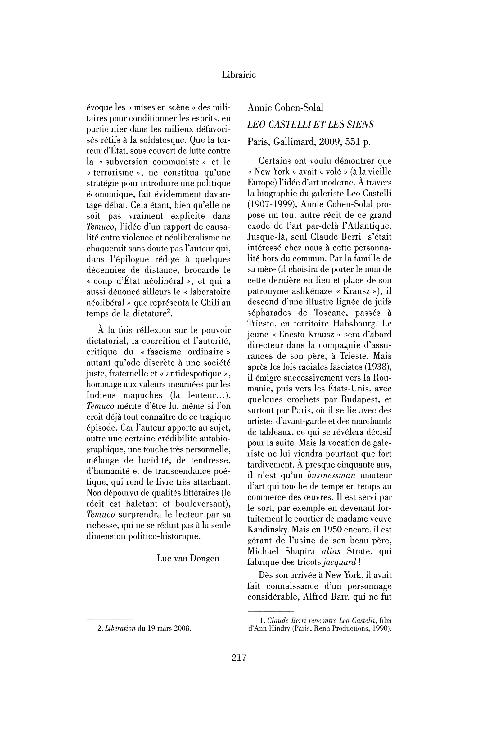 Annie Cohen-Solal: Leo Castelli et les siens