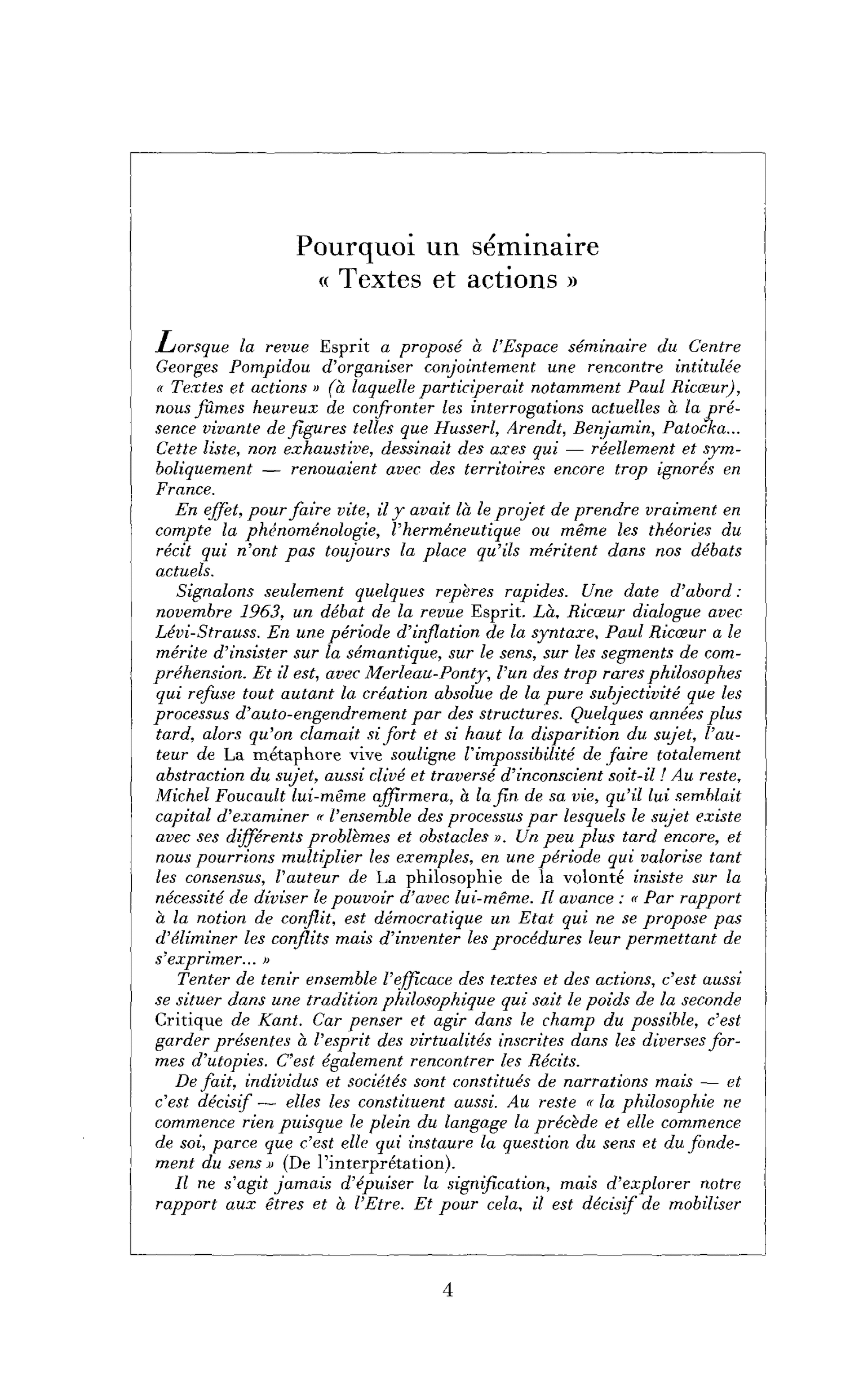 Pourquoi un séminaire « Texte et actions »