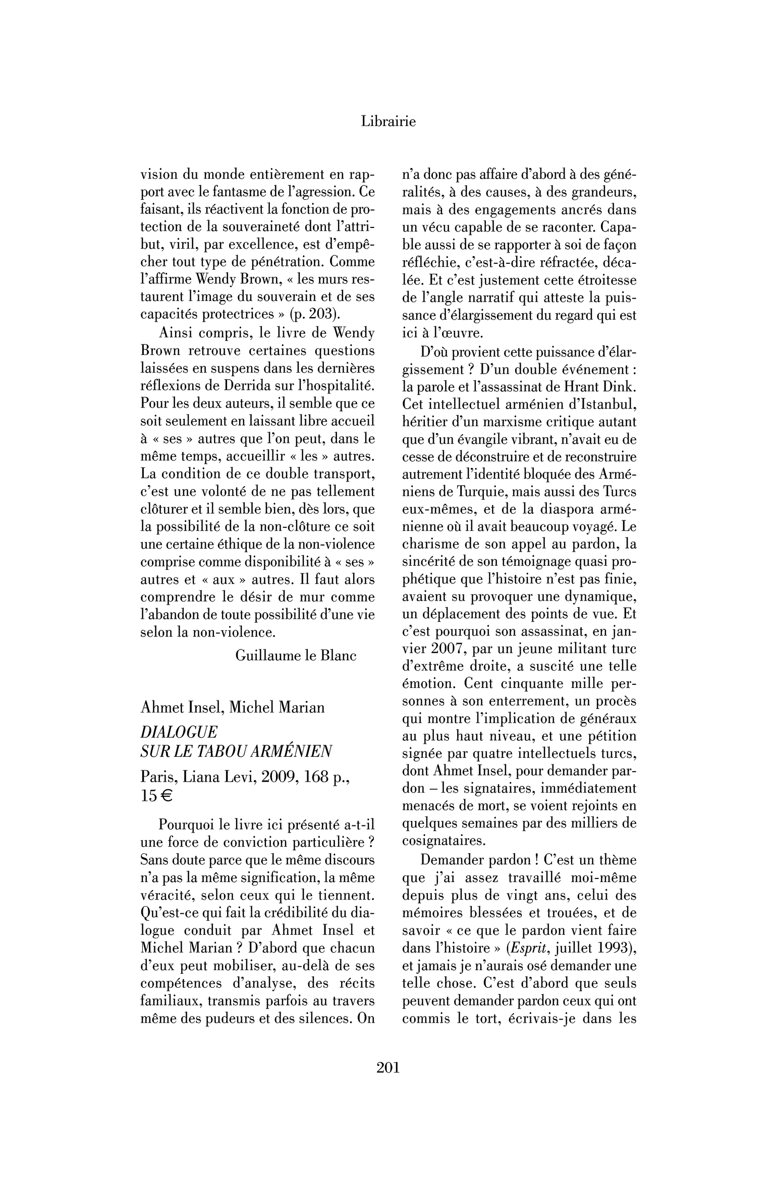 Ahmet Insel, Michel Marian: Dialogue sur le tabou arménien