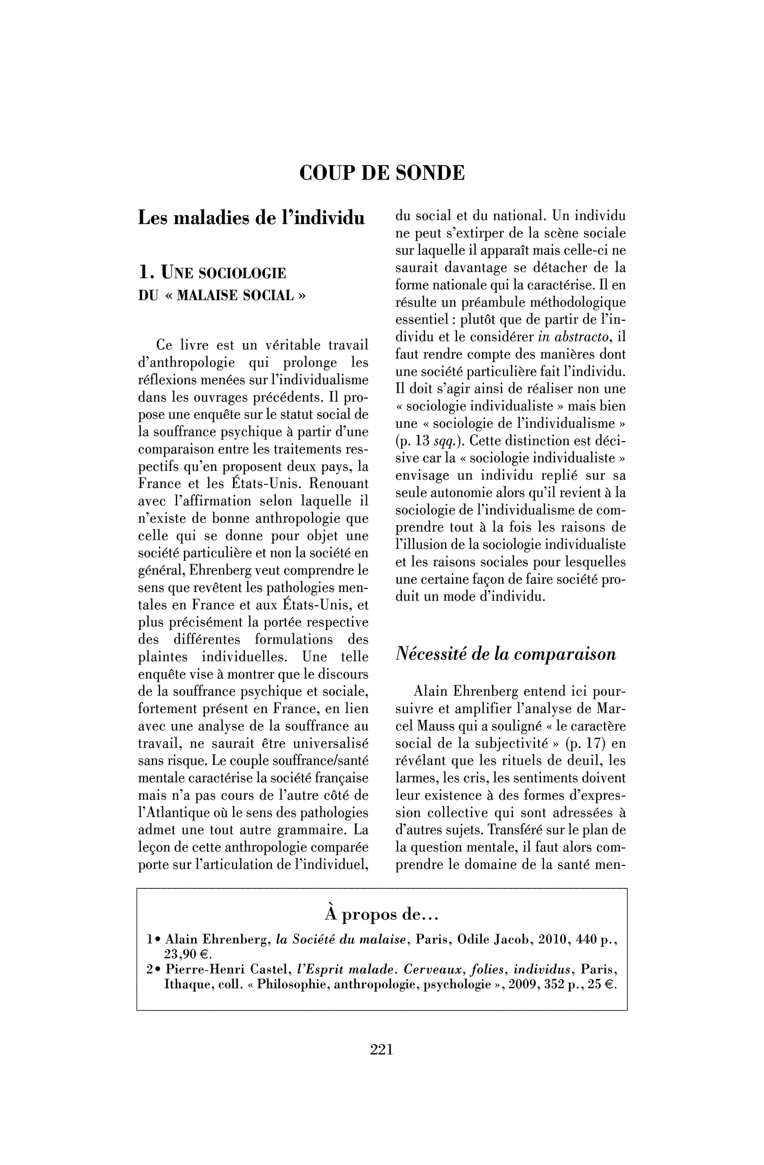 Les maladies de l’individu