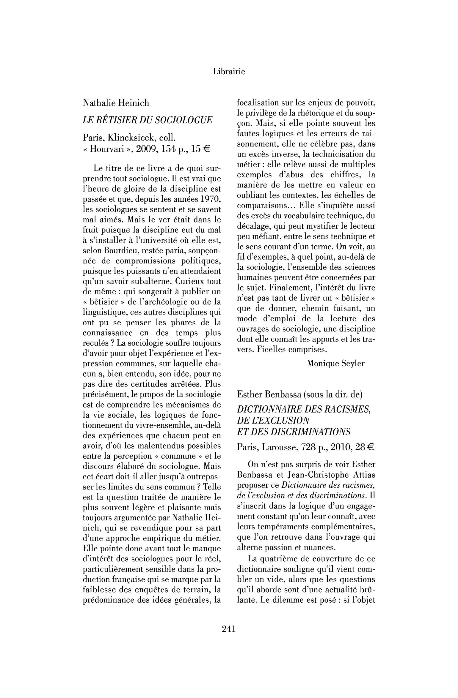 Esther Benbassa (sous la dir. de): Dictionnaire des racismes, de l’exclusion et des discriminations