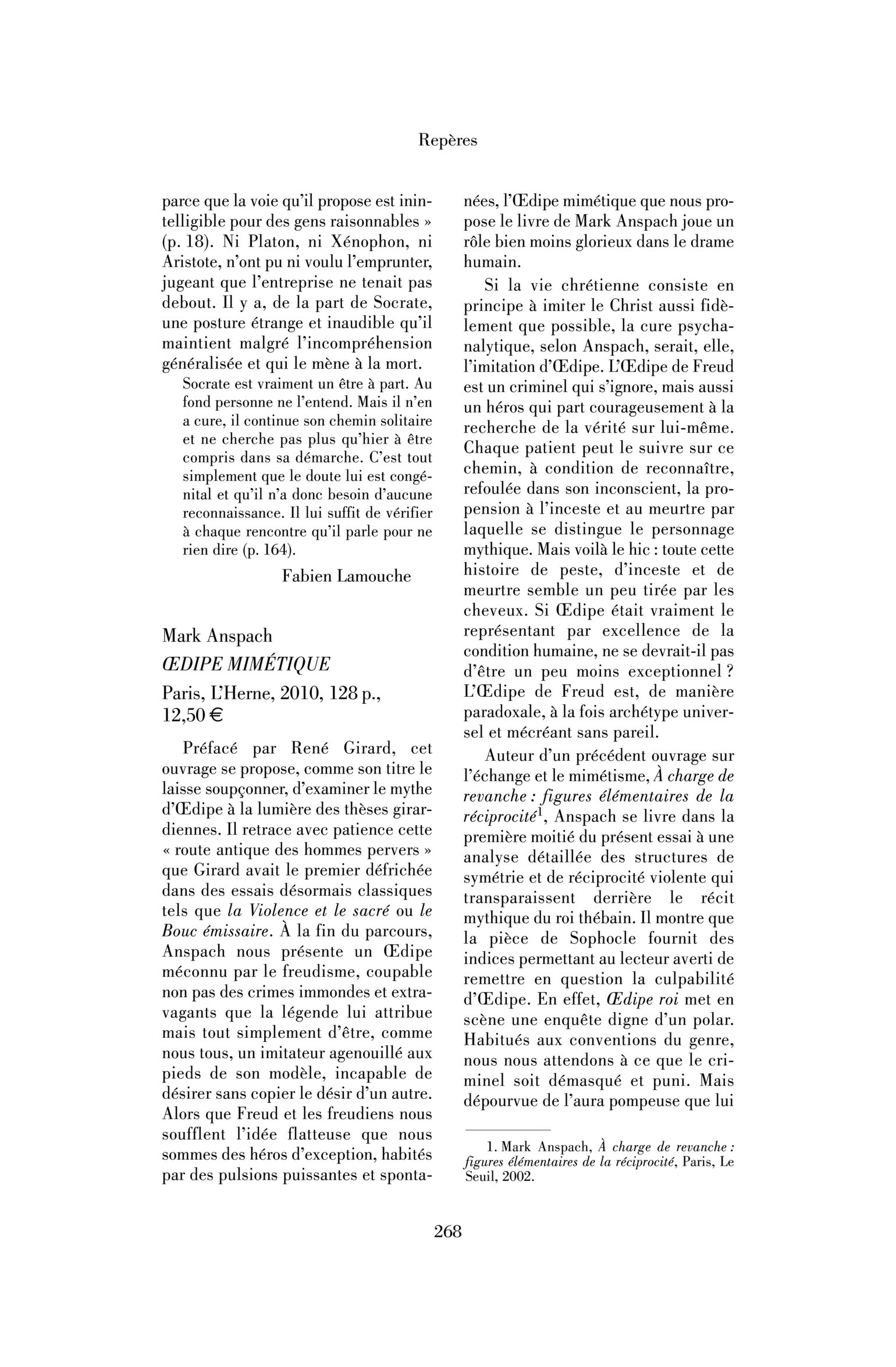Mark Anspach : Œdipe mimétique