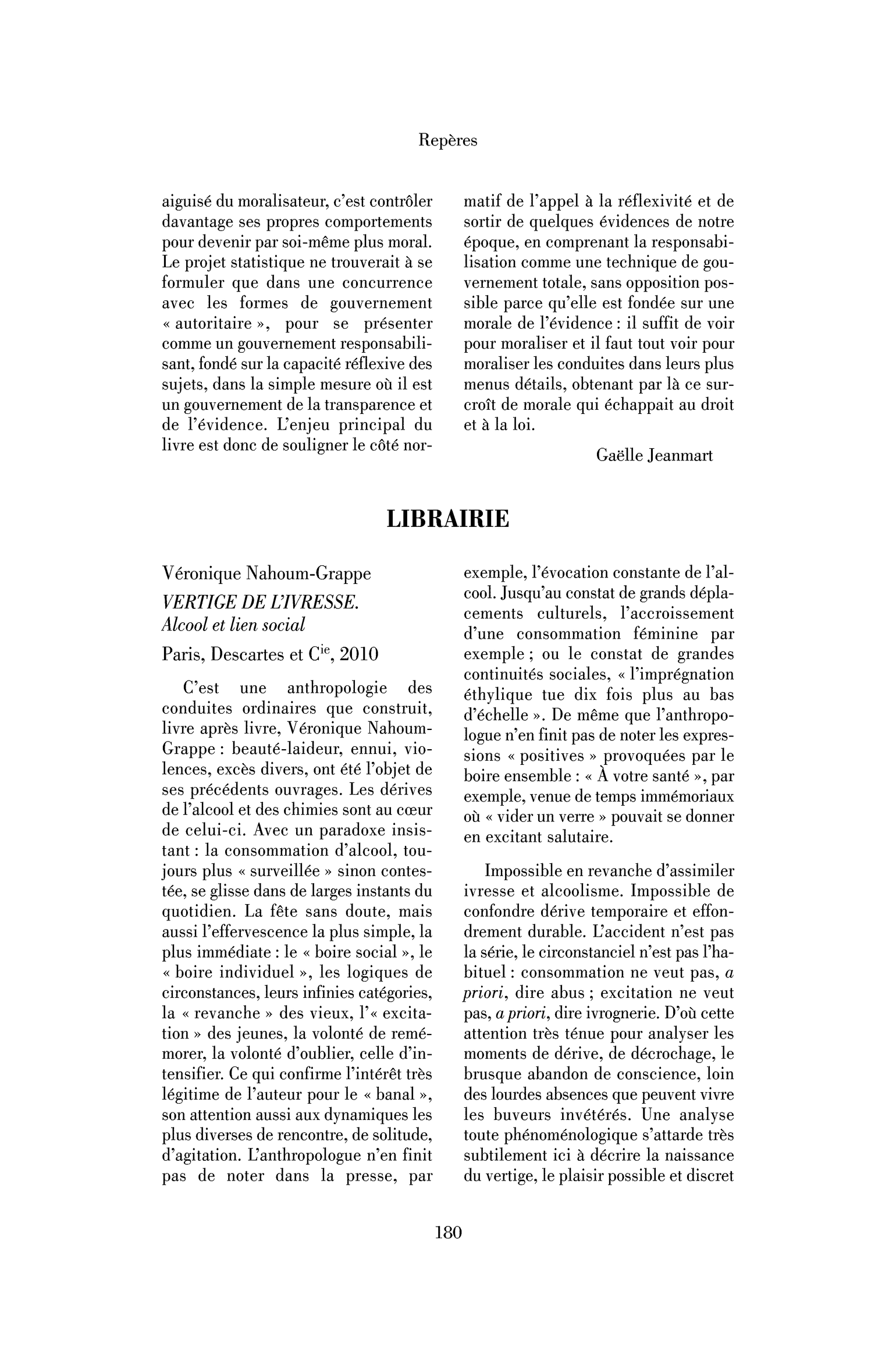 Véronique Nahoum-Grappe: Vertige de l’ivresse. Alcool et lien social