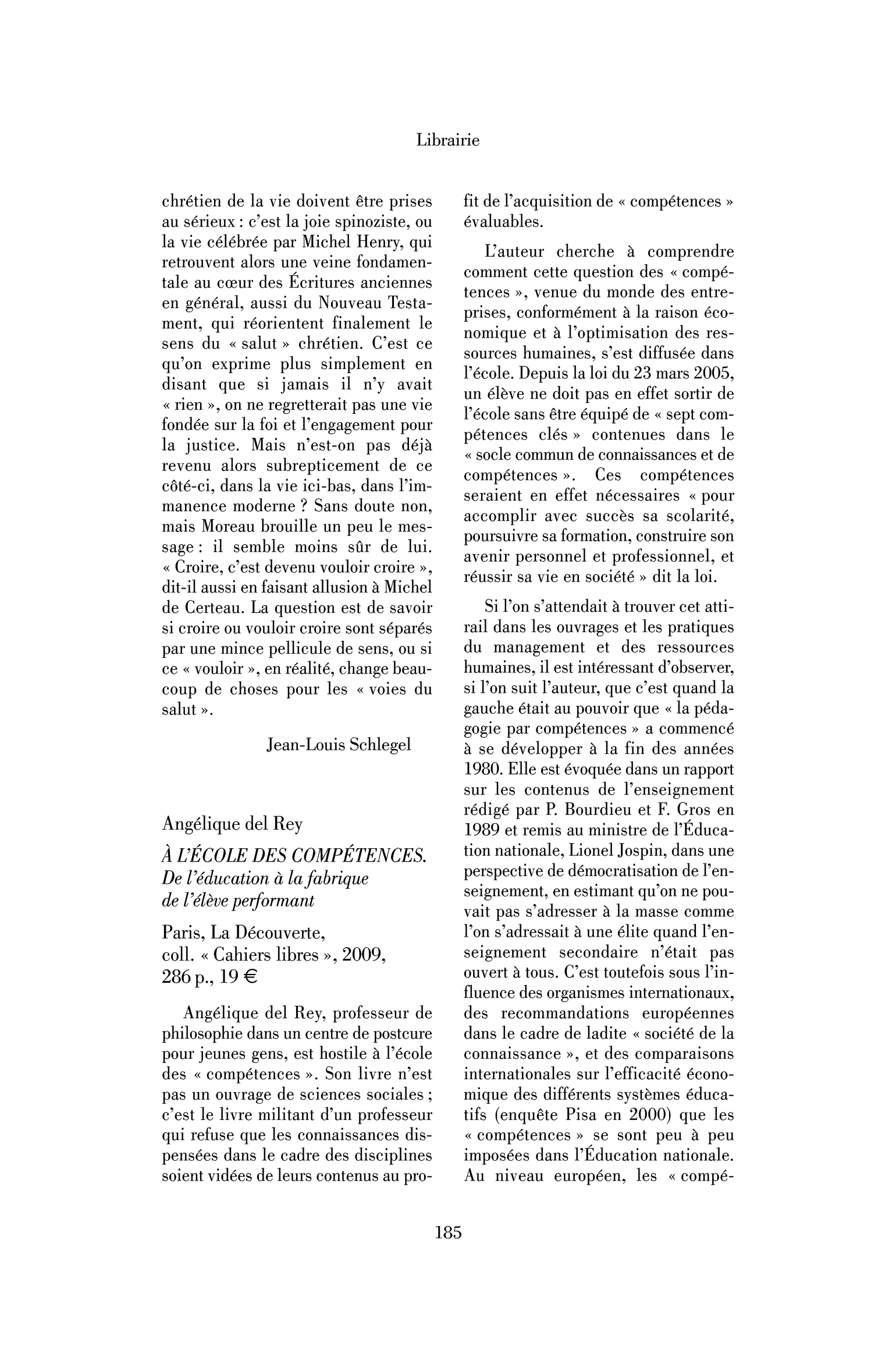Angélique del Rey: À l’école des compétences. De l’éducation à la fabrique de l’élève performant