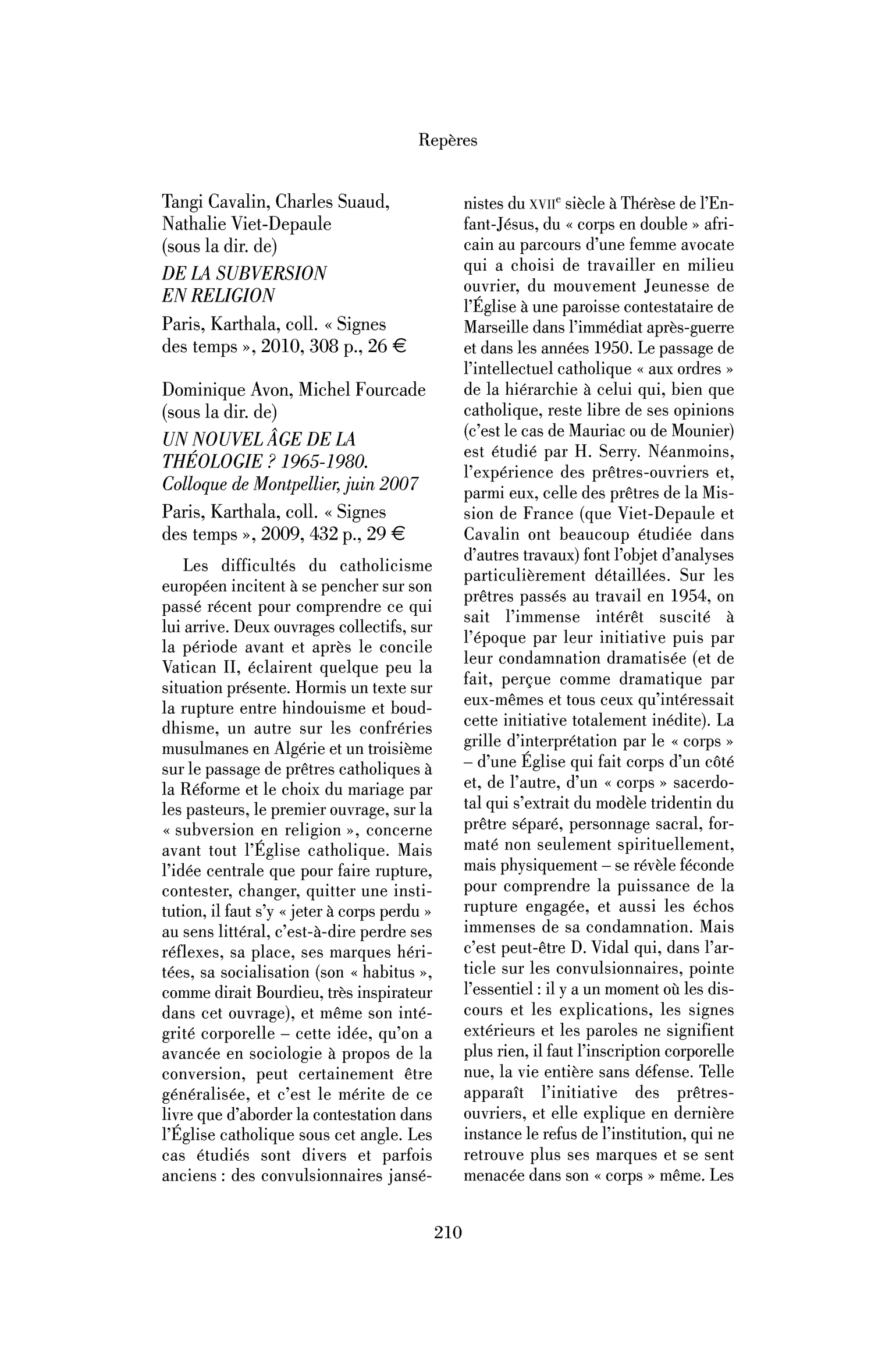 Dominique Avon, Michel Fourcade (sous la dir. de): Un nouvel âge de la théologie ? 1965-1980. Colloque de Montpellier, juin 2007