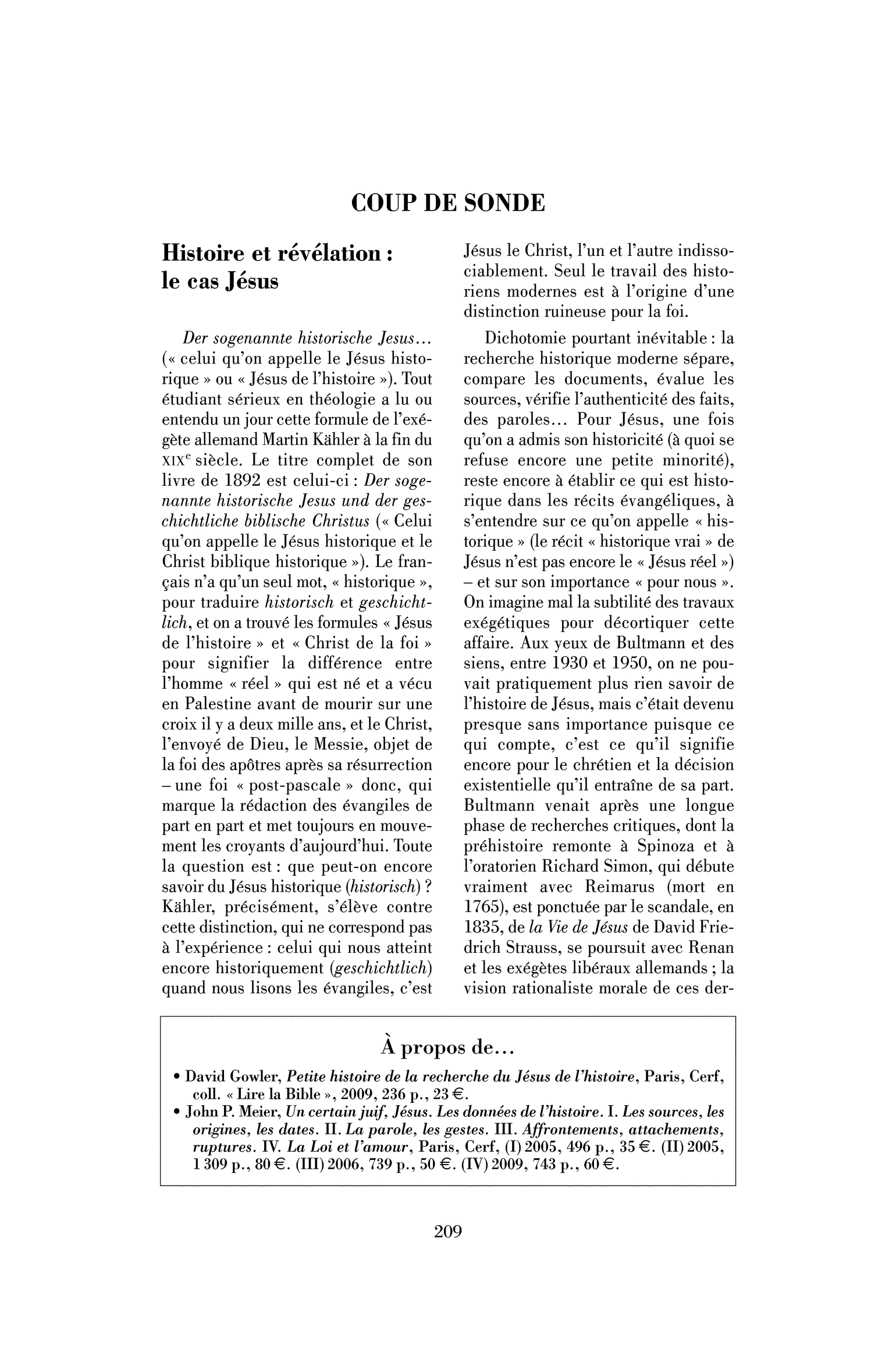 Histoire et révélation : le cas Jésus