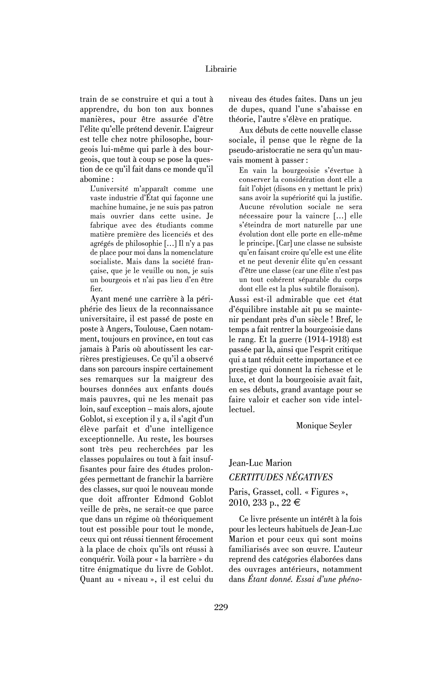 Jean-Luc Marion: Certitudes négatives