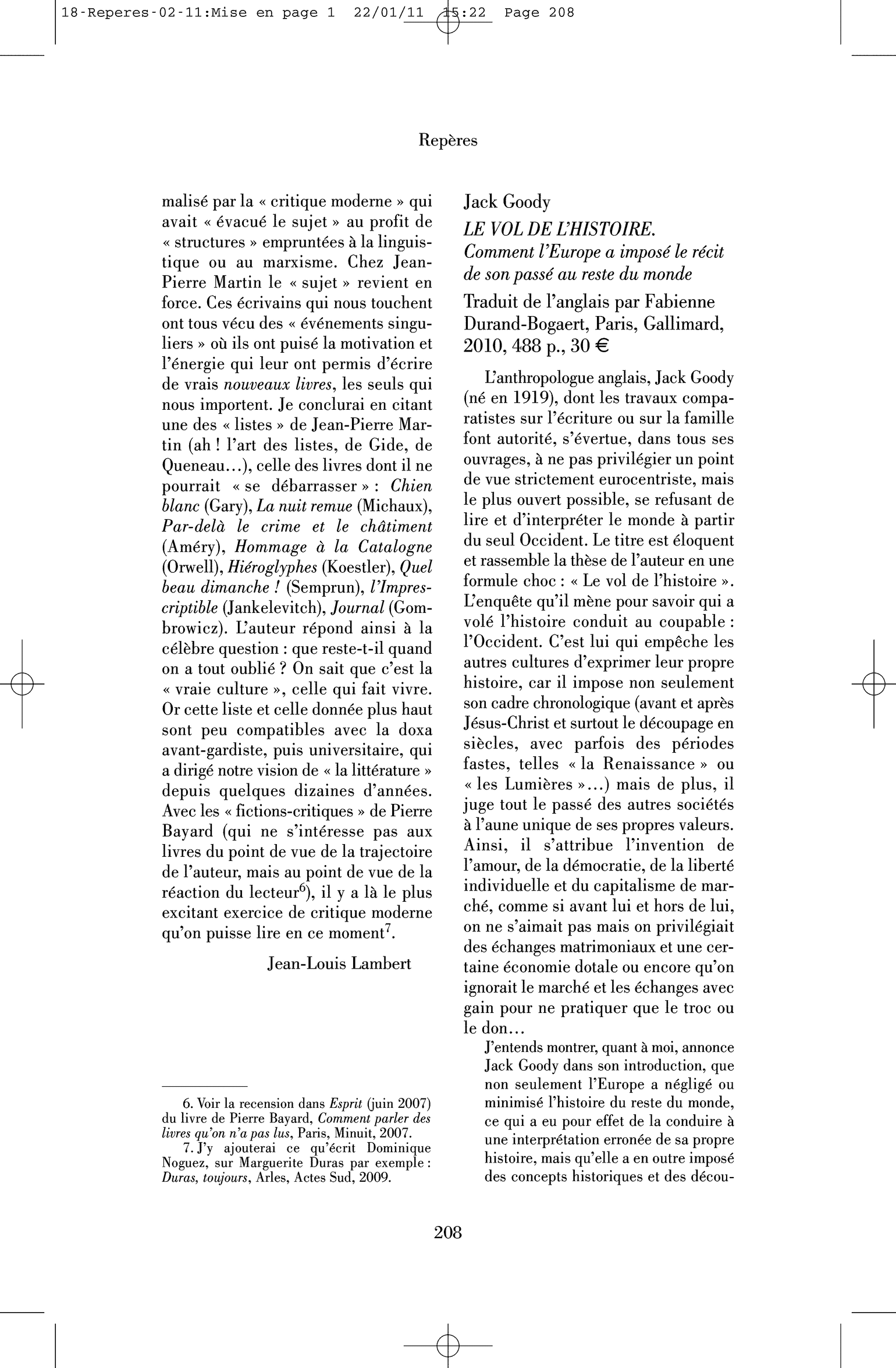 Jack Goody : le Vol de l’histoire. Comment l’Europe a imposé le récit de son passé au reste du monde