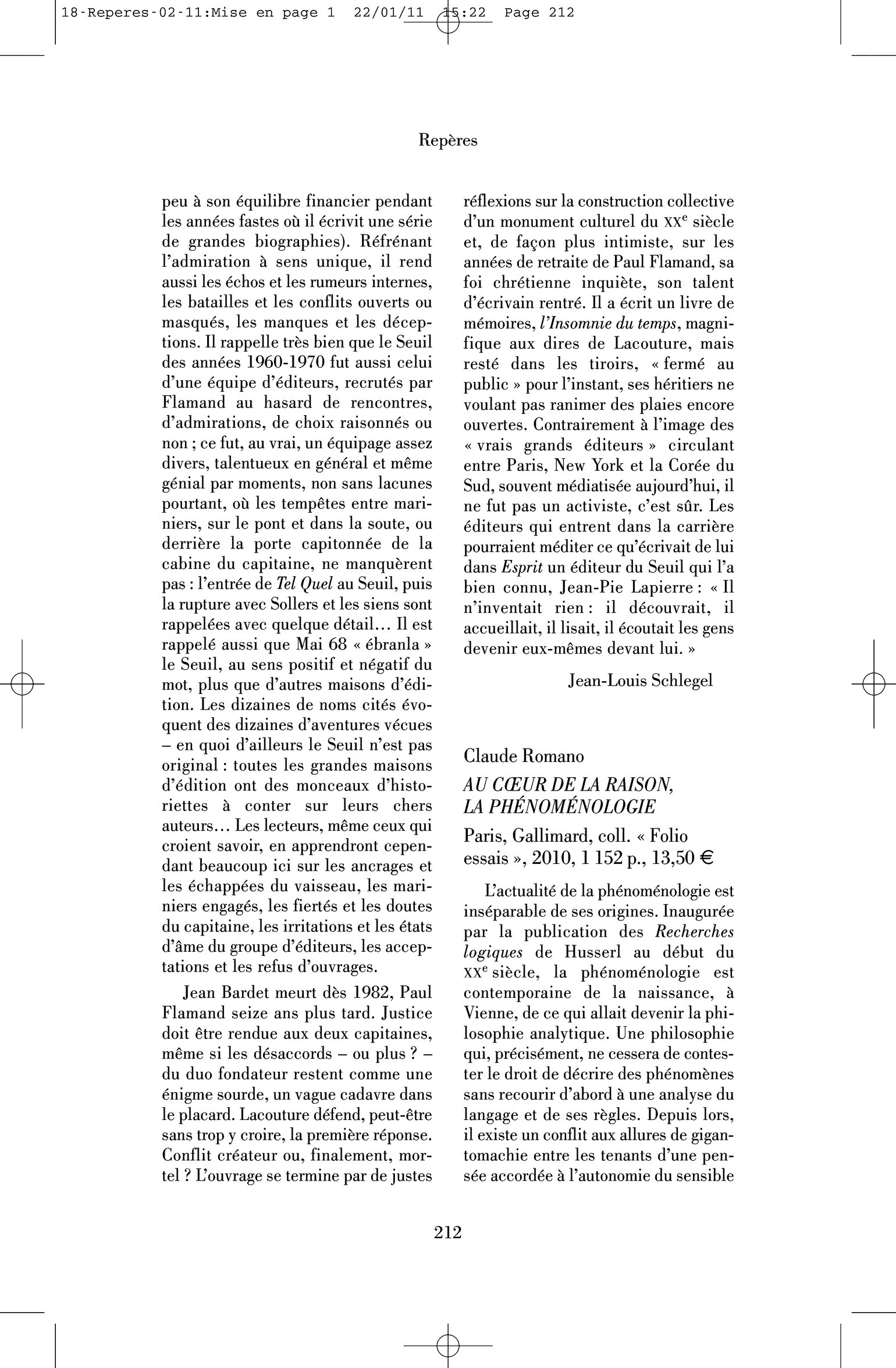 Claude Romano : Au cœur de la raison, la phénoménologie