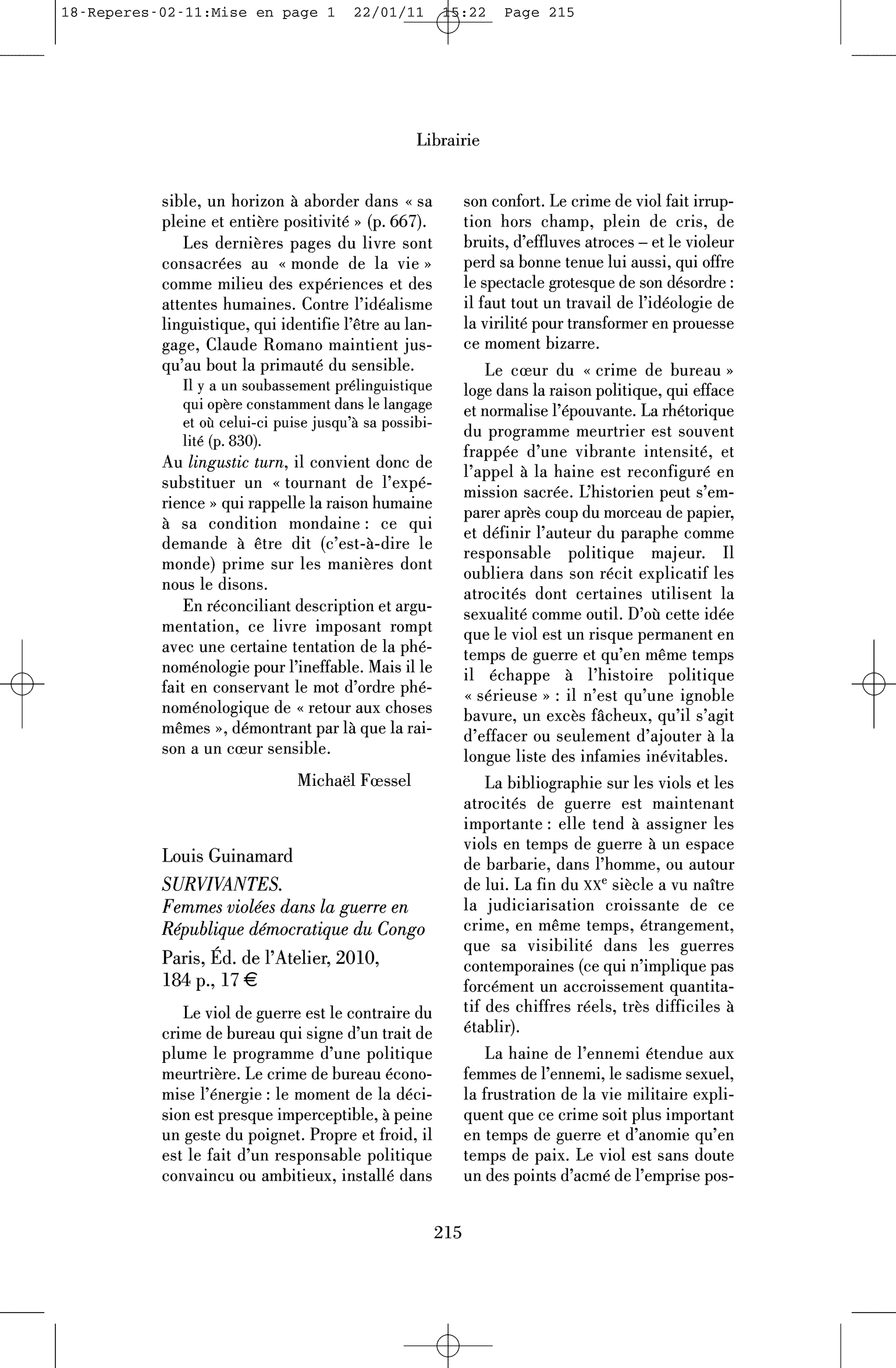Louis Guinamard : Survivantes. Femmes violées dans la guerre en République démocratique du Congo