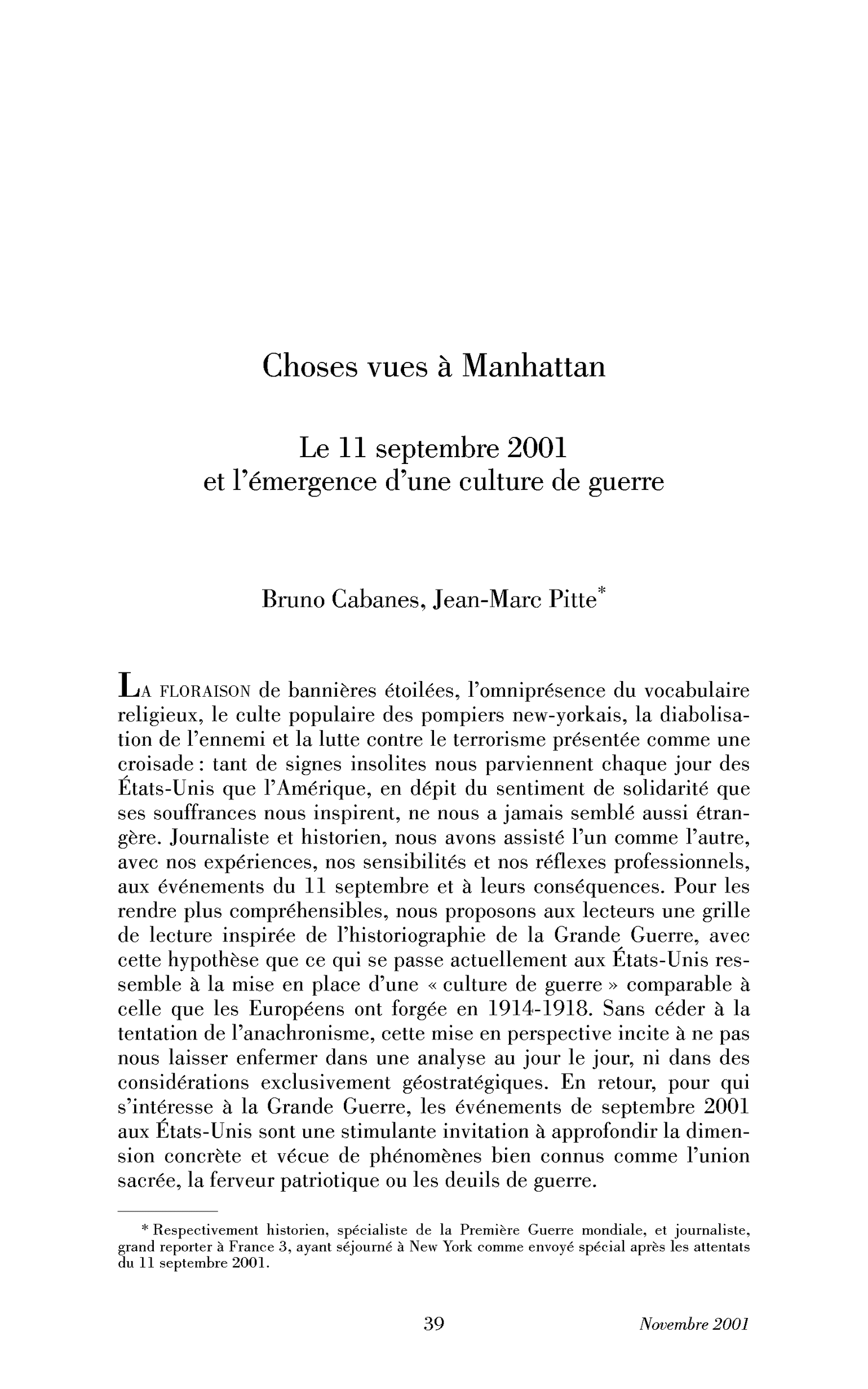 Choses vues à Manhattan. Le 11 septembre 2001 et l’émergence d’une culture de guerre