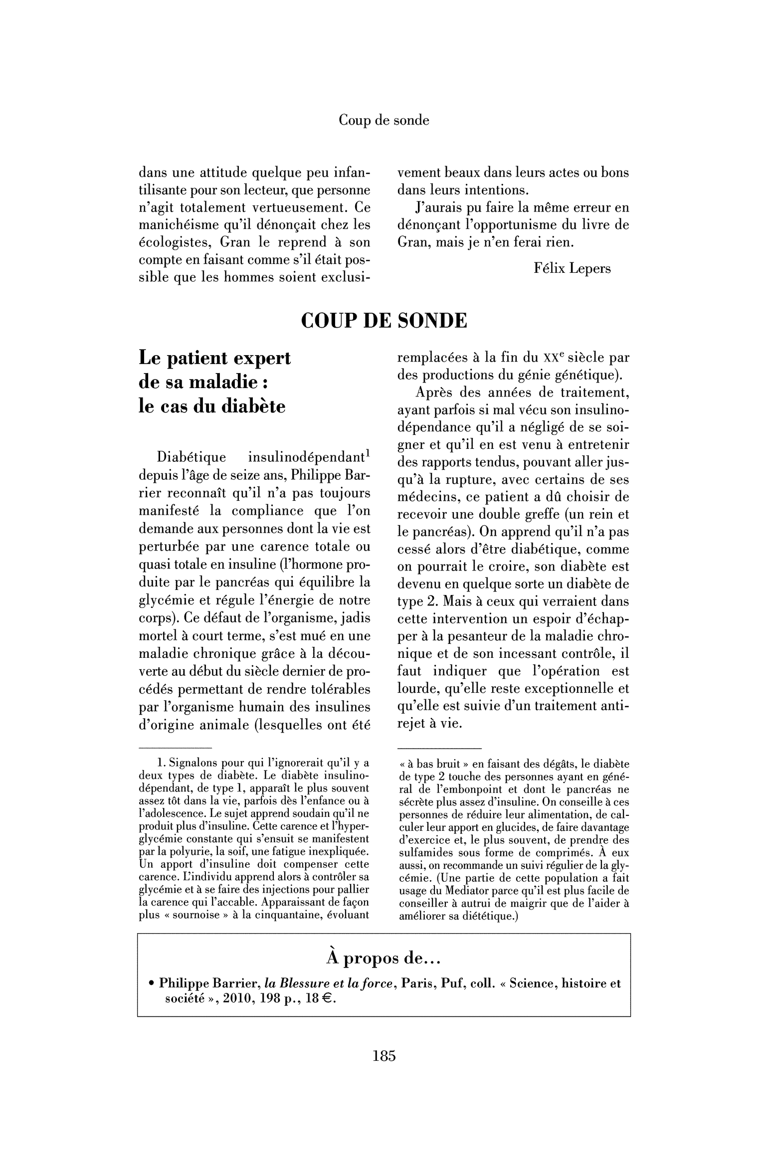 Le patient expert de sa maladie : le cas du diabète