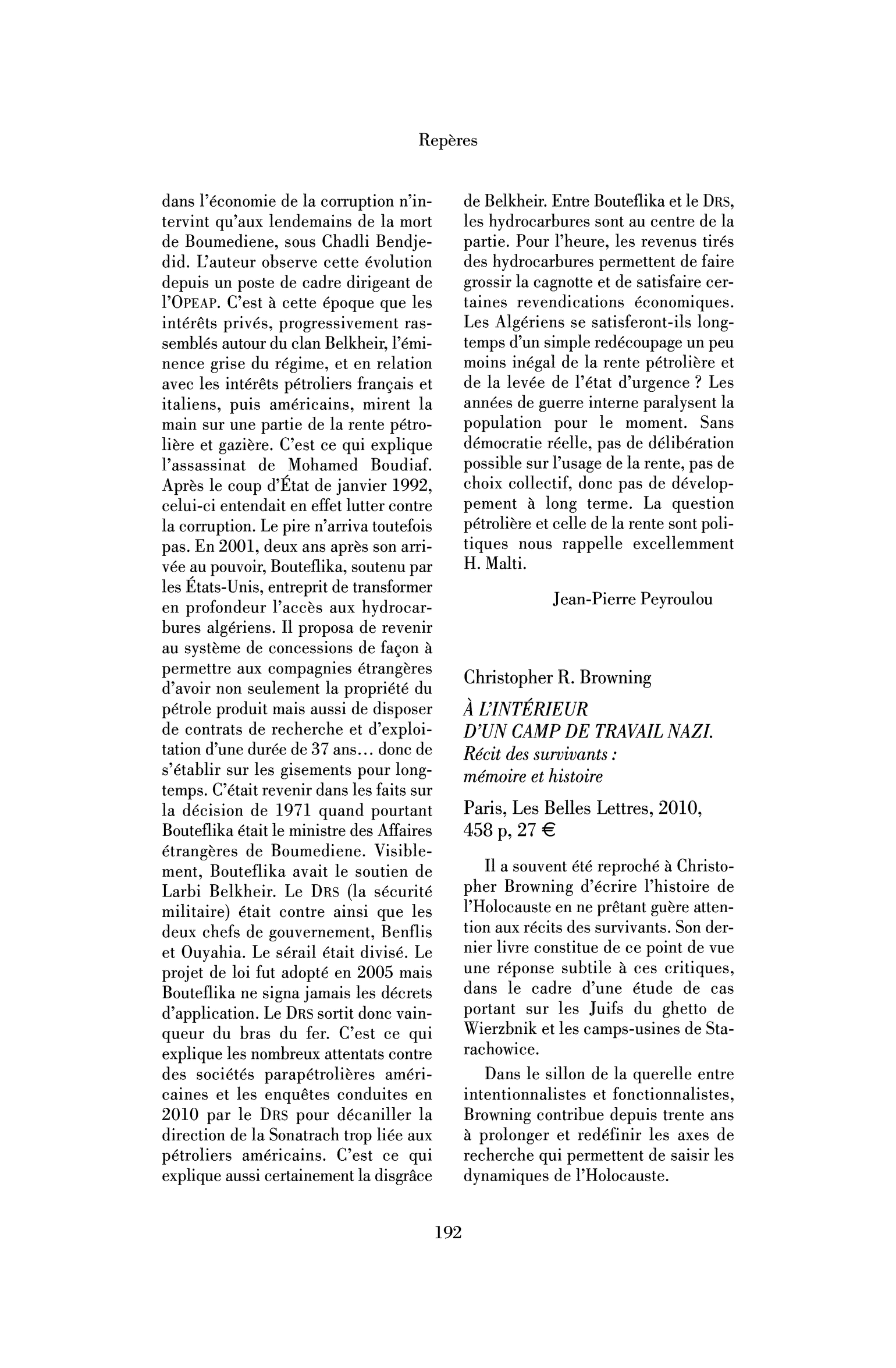 Christopher R. Browning : À l’intérieur d’un camp de travail nazi. Récit des survivants : mémoire et histoire