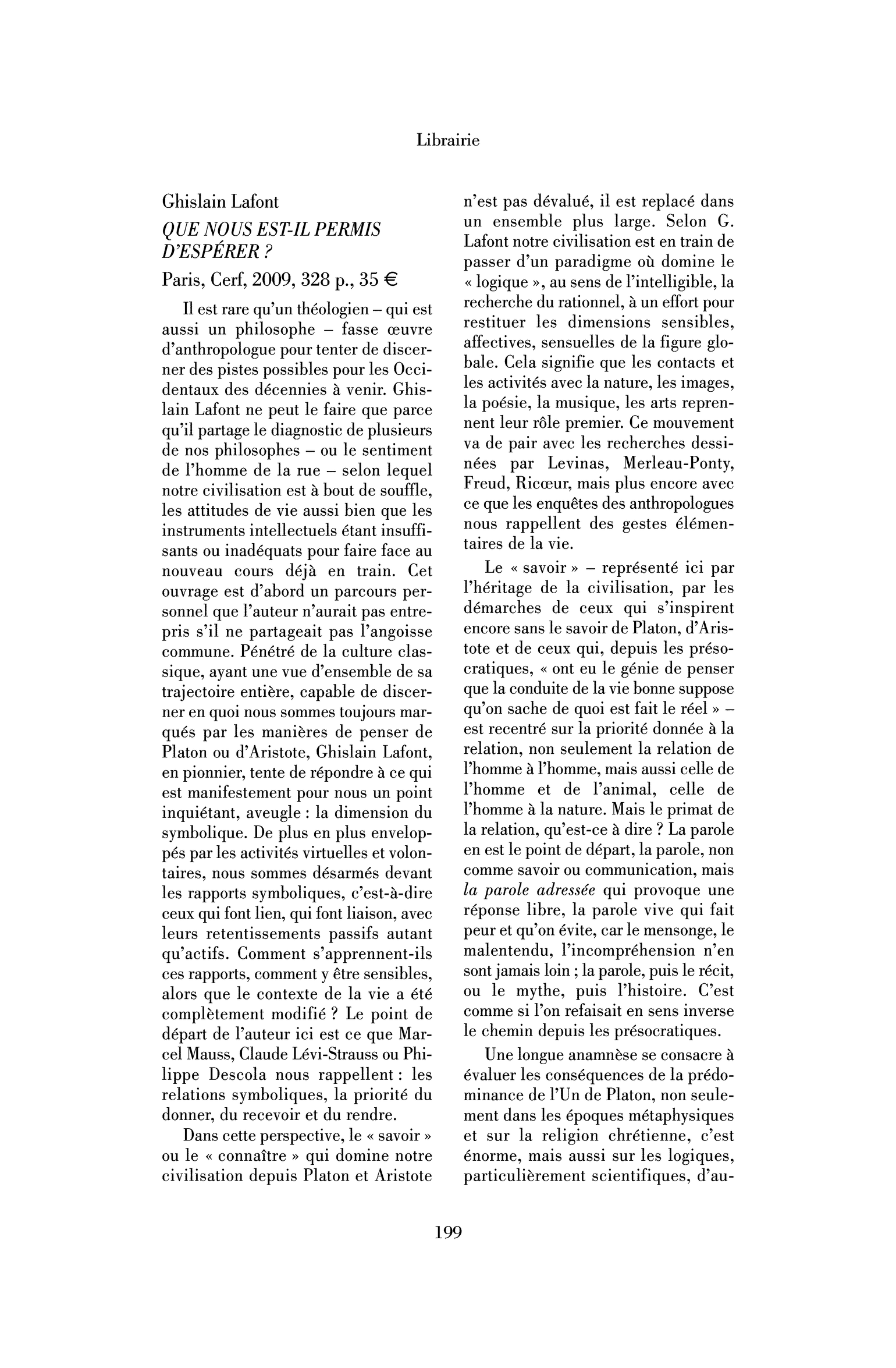 Ghislain Lafont : Que nous est-il permis d’espérer ?