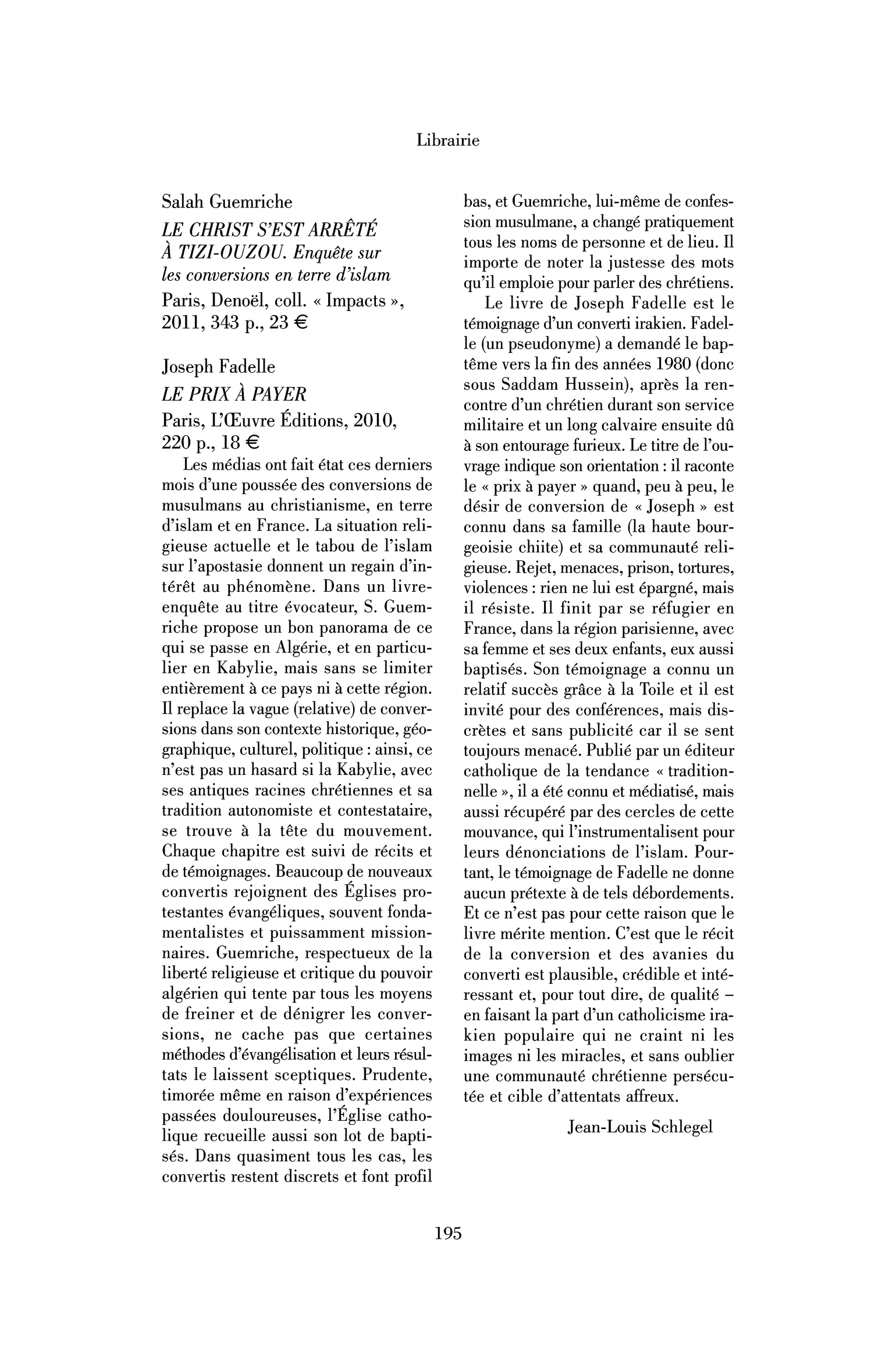 Joseph Fadelle: le Prix à payer