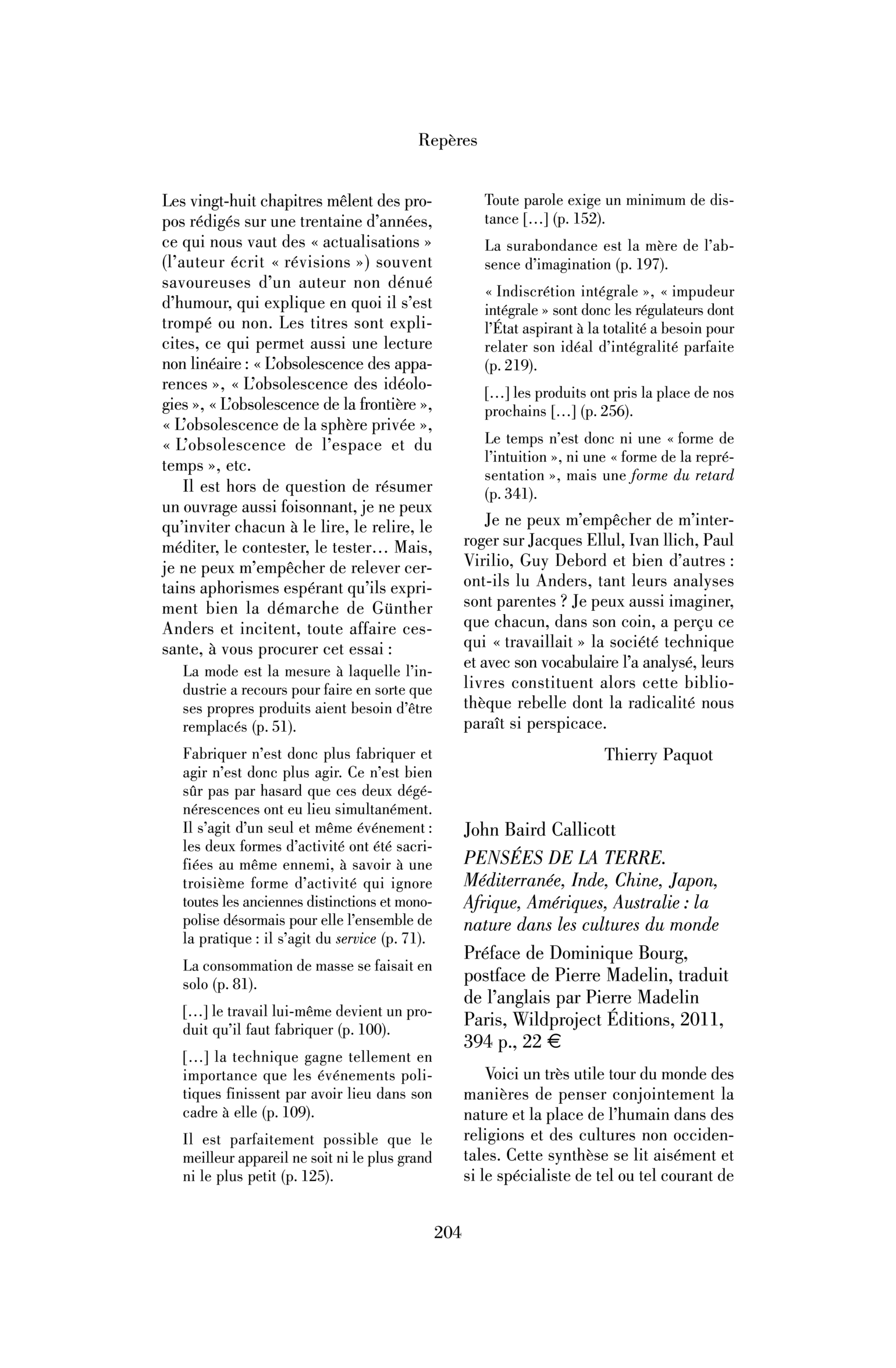 John Baird Callicott : Pensées de la terre. Méditerranée, Inde, Chine, Japon, Afrique, Amériques, Australie : la nature dans les cultures du monde