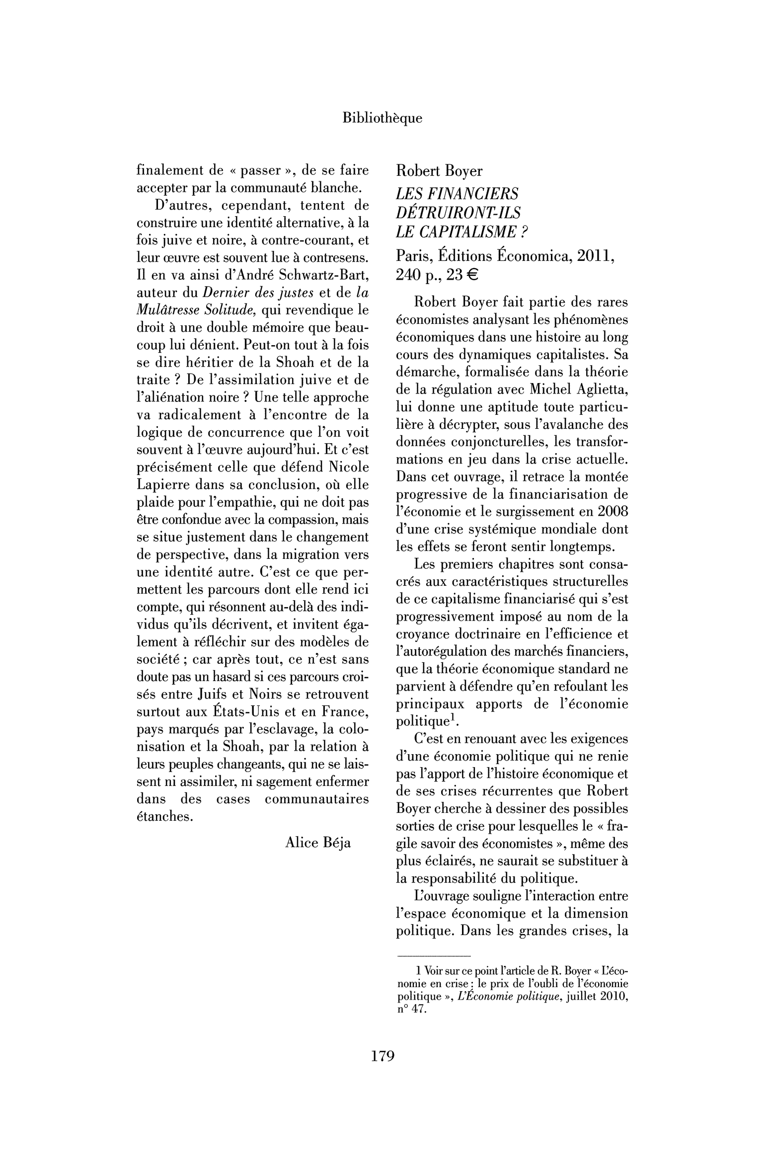 Robert Boyer : les Financiers détruiront-ils le capitalisme ?