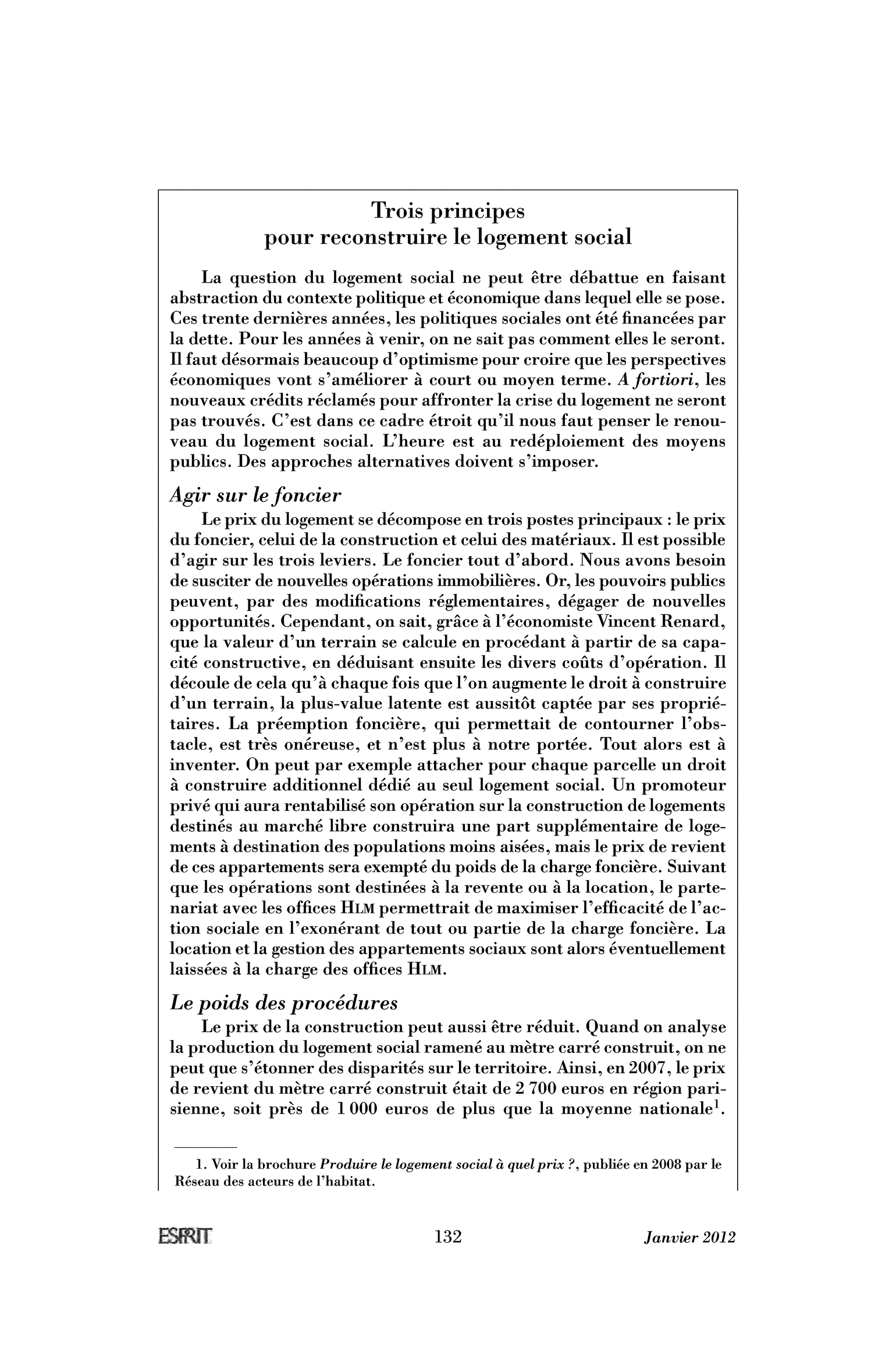 Encadré : Trois principes pour reconstruire le logement social