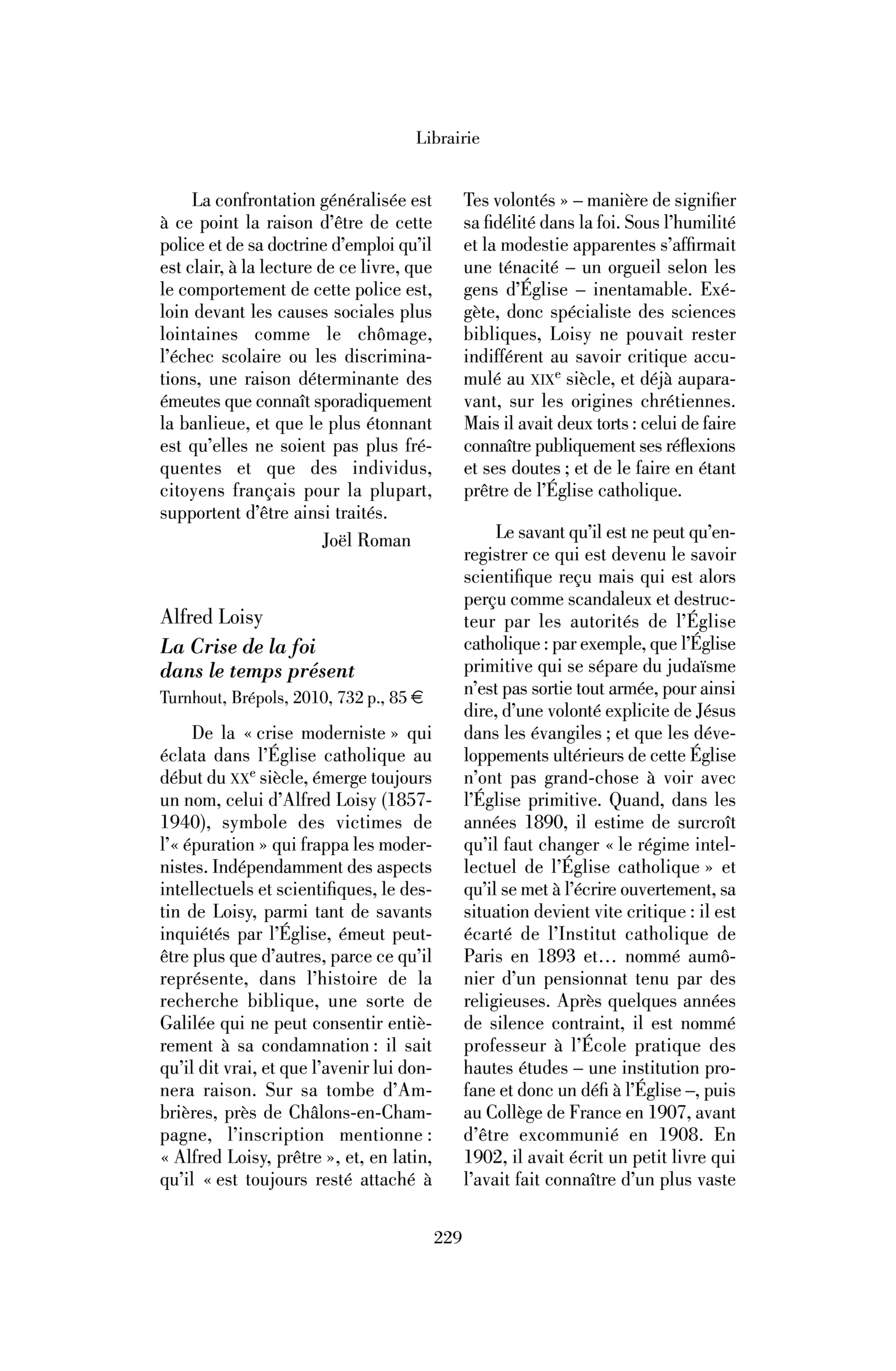 Alfred Loisy : la Crise de la foi dans le temps présent