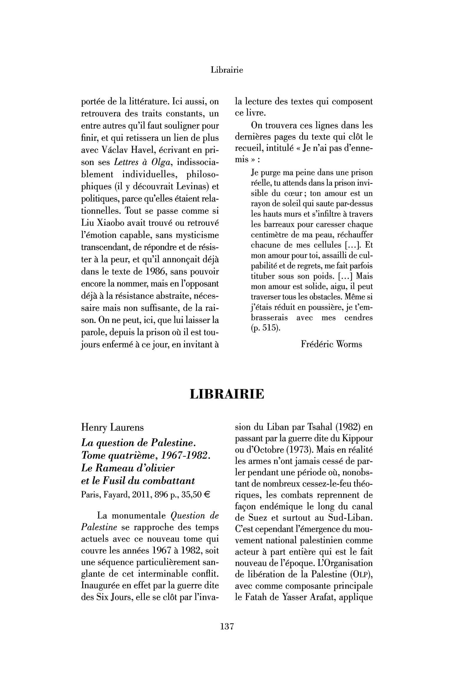 Henry Laurens : la Question de Palestine. Tome quatrième, 1967-1982. Le Rameau d’olivier et le Fusil du combattant