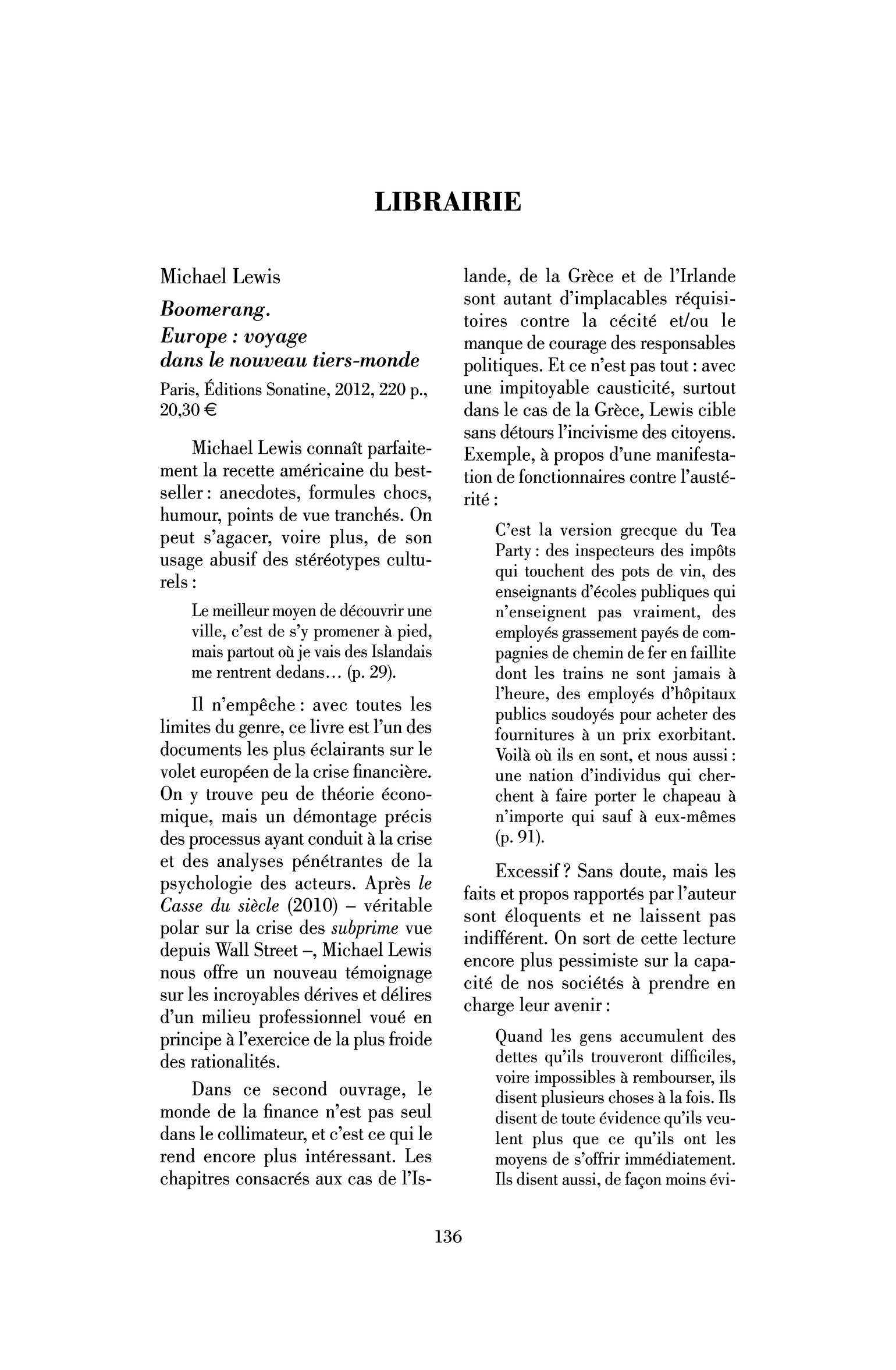 Michael Lewis : Boomerang. Europe : voyage dans le nouveau tiers-monde