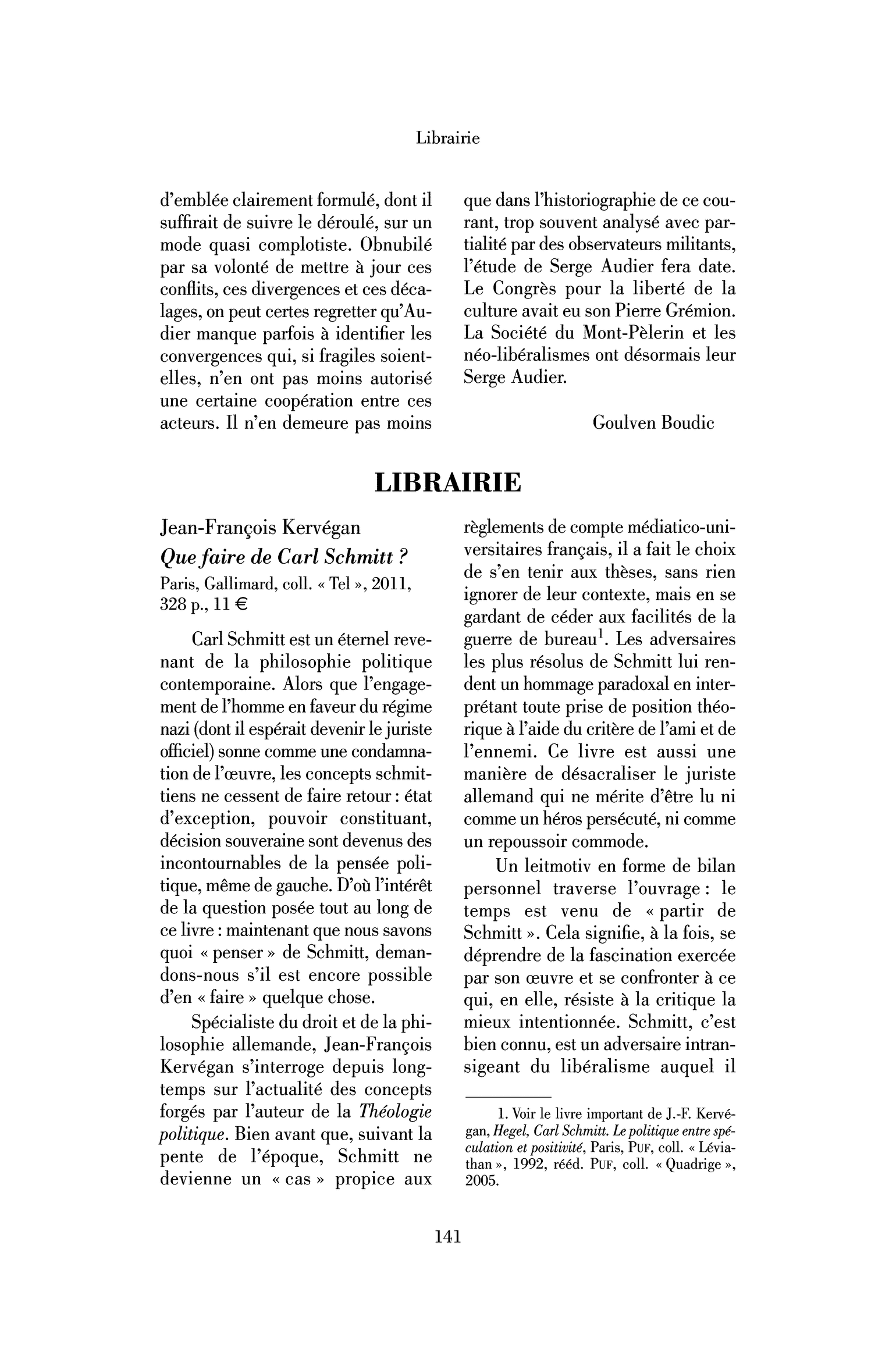 Jean-François Kervégan : Que faire de Carl Schmitt ?