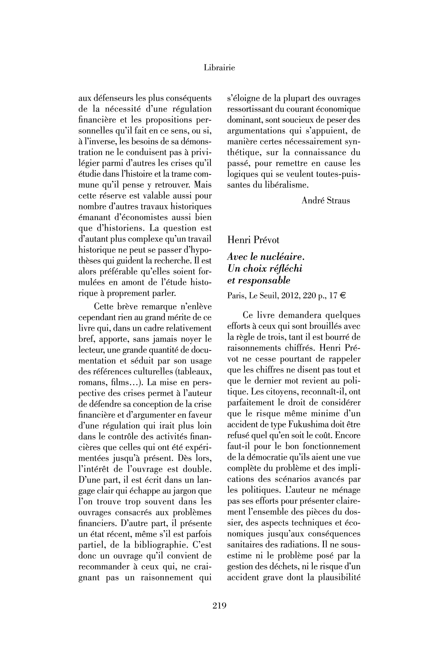 Henri Prévot : Avec le nucléaire. Un choix réfléchi et responsable
