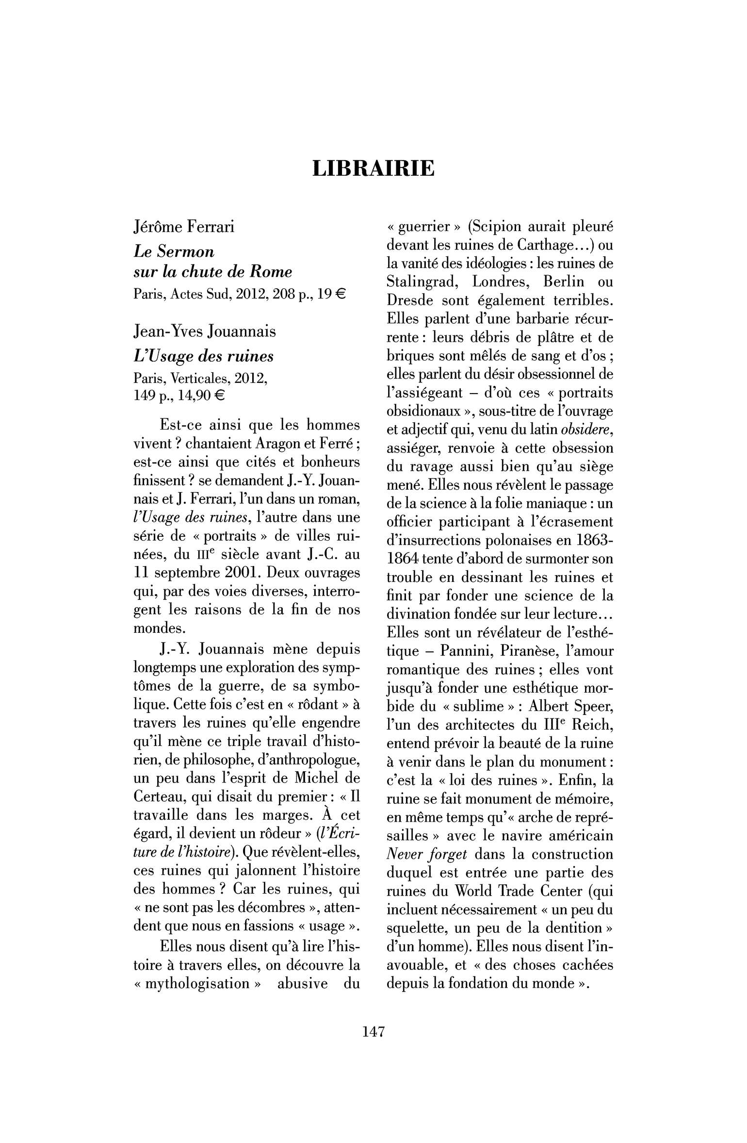 Jean-Yves Jouannais : l’Usage des ruines