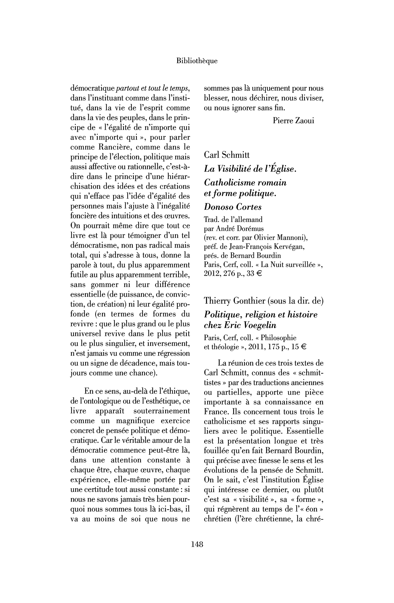 Carl Schmitt : la Visibilité de l’Église. Catholicisme romain et forme politique. Donoso Cortes