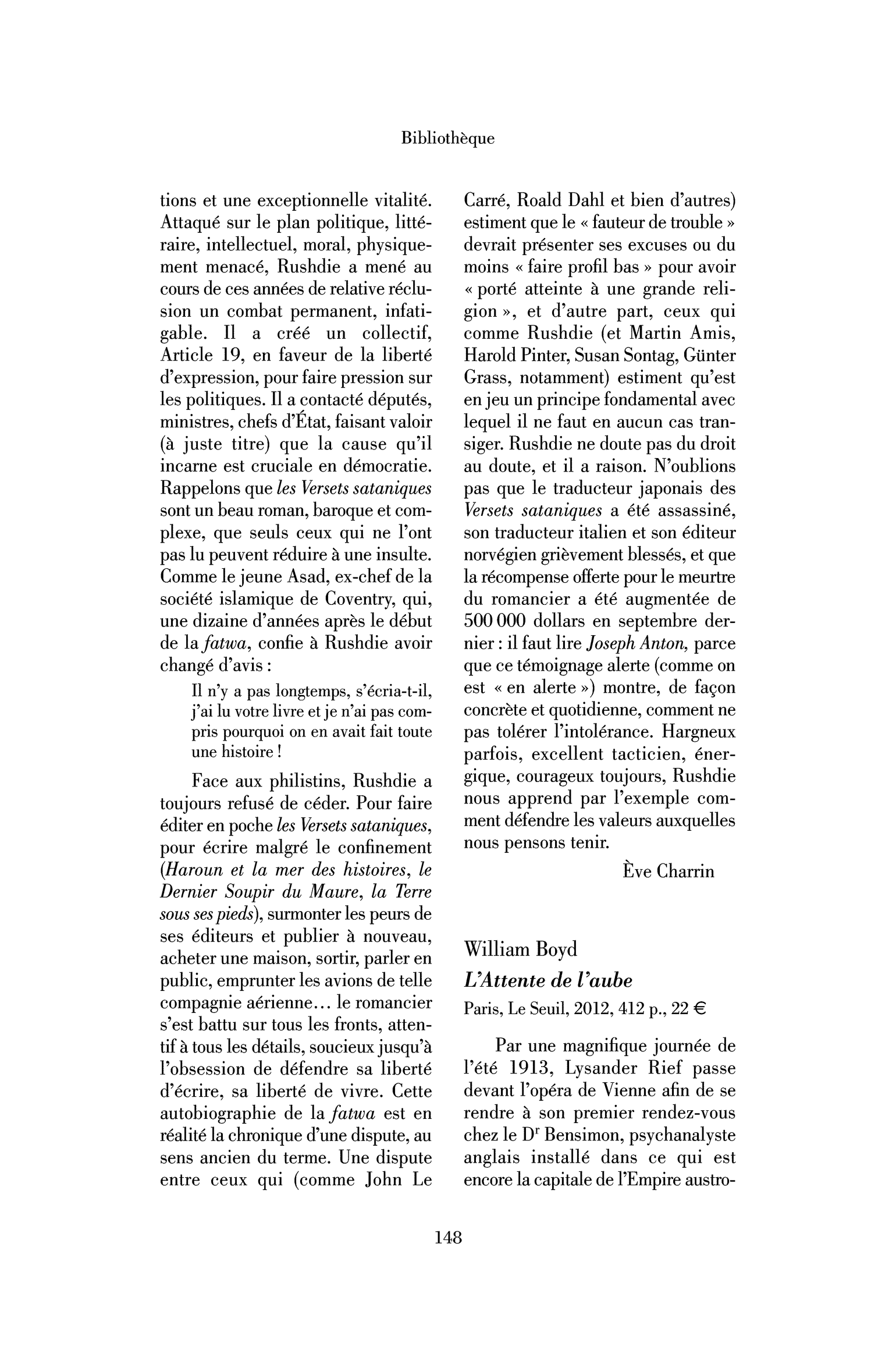 William Boyd : l’Attente de l’aube