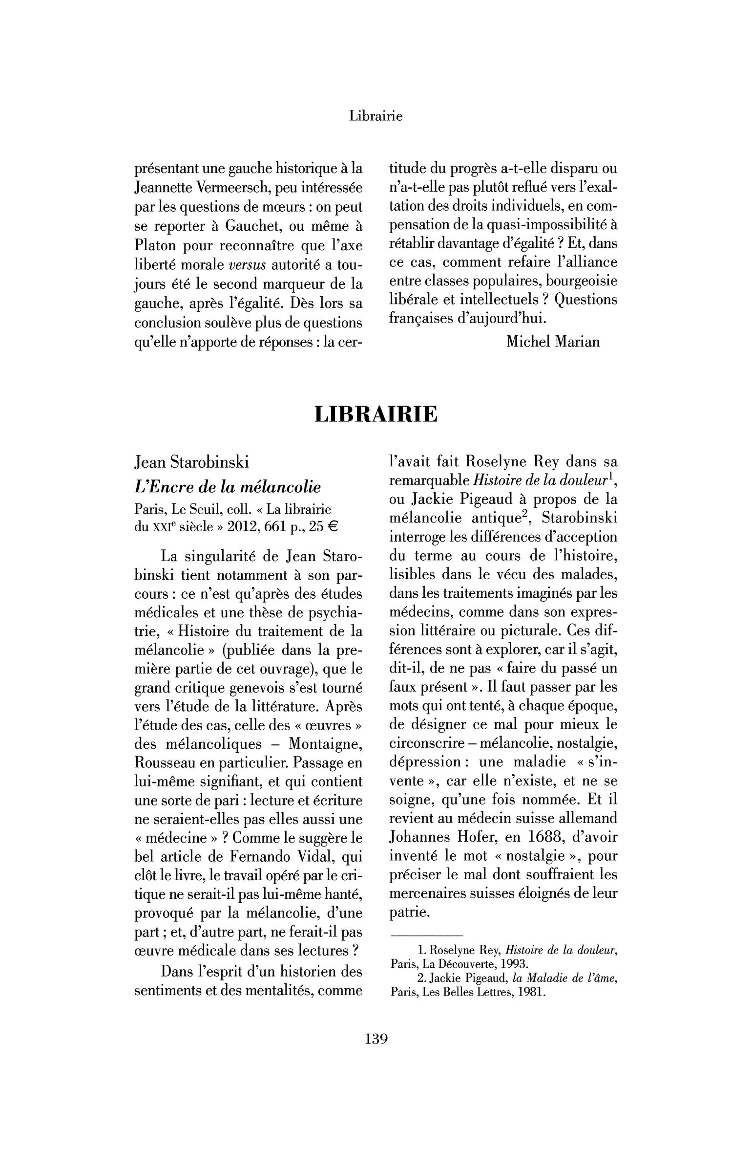 Jean Starobinski : l’Encre de la mélancolie