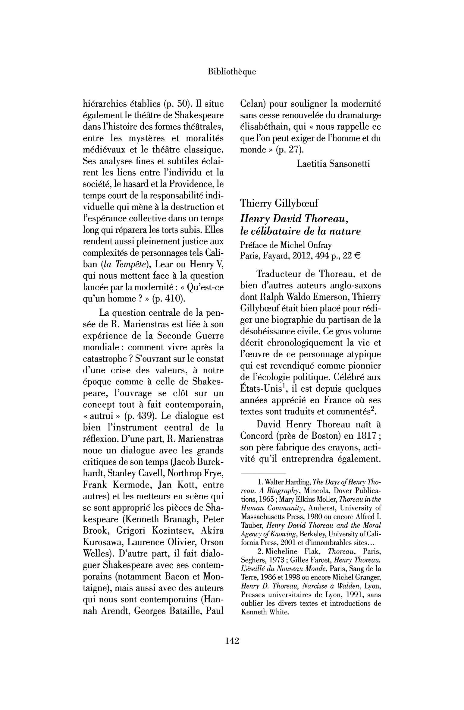 Thierry Gillybœuf : Henry David Thoreau, le célibataire de la nature