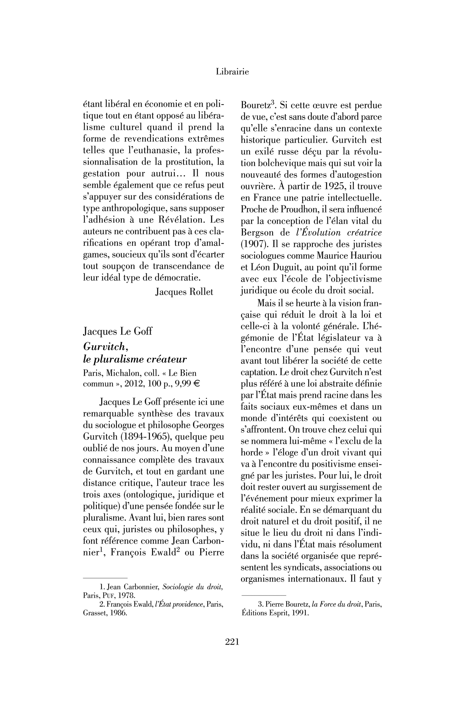 Jacques Le Goff : Gurvitch, le pluralisme créateur