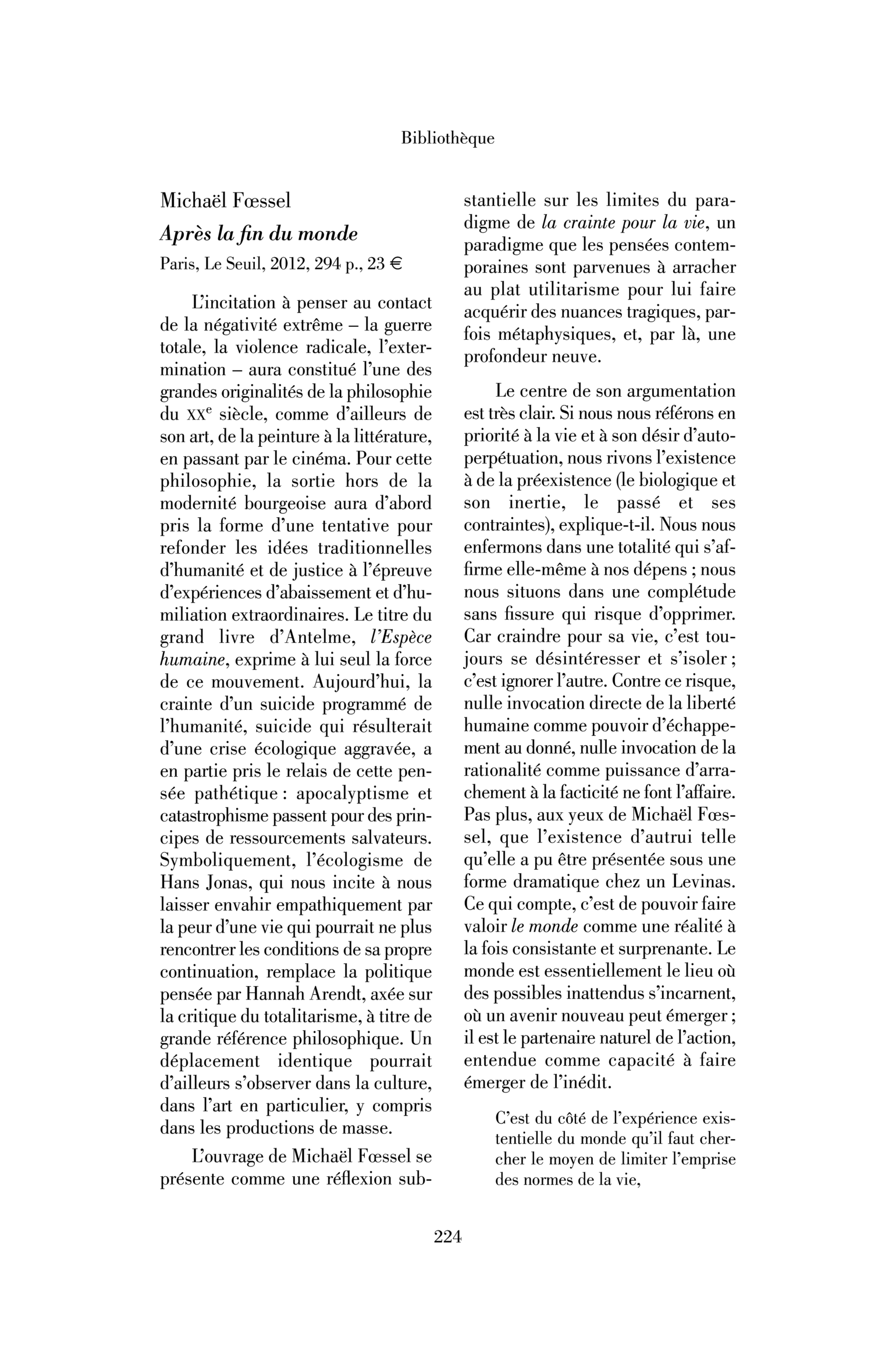 Michaël Fœssel : Après la fin du monde