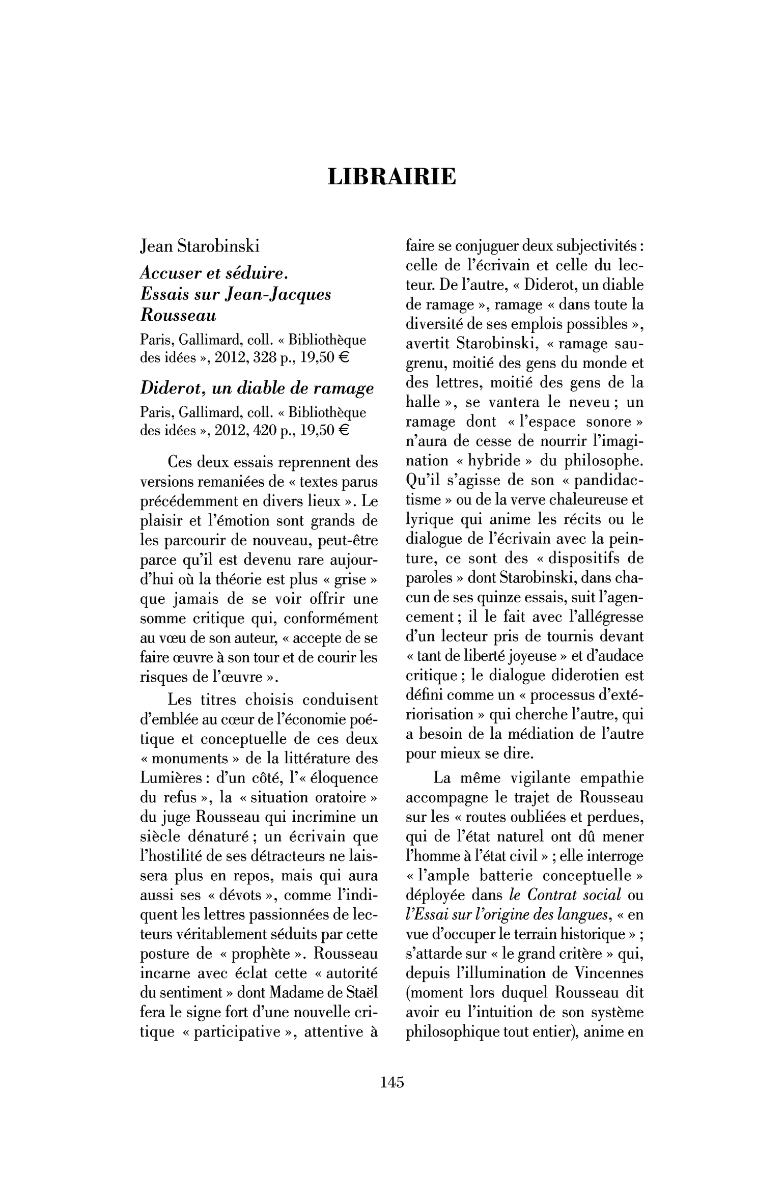 Jean Starobinski : Diderot, un diable de ramage