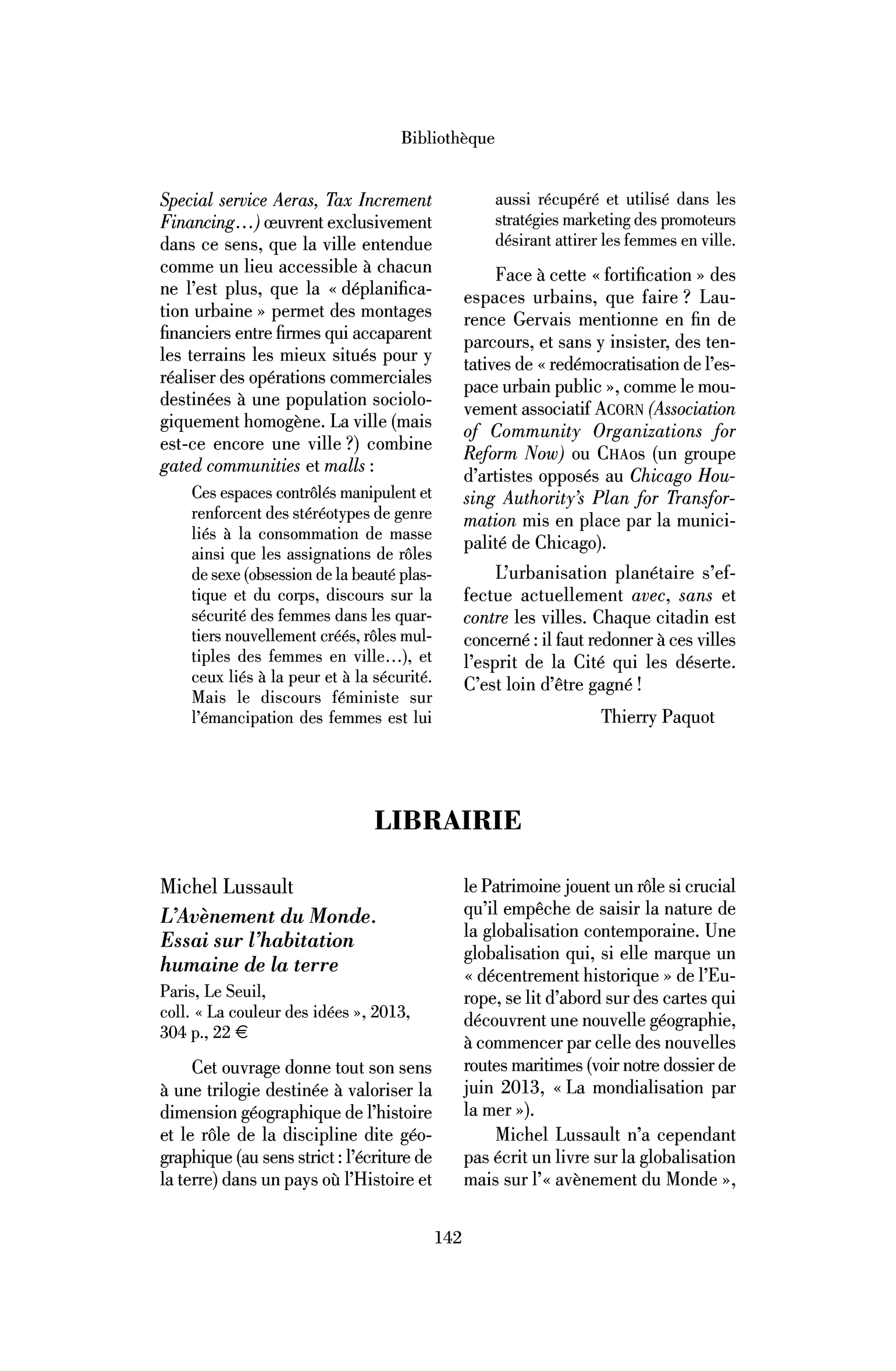 Michel Lussault : l’Avènement du Monde. Essai sur l’habitation humaine de la terre
