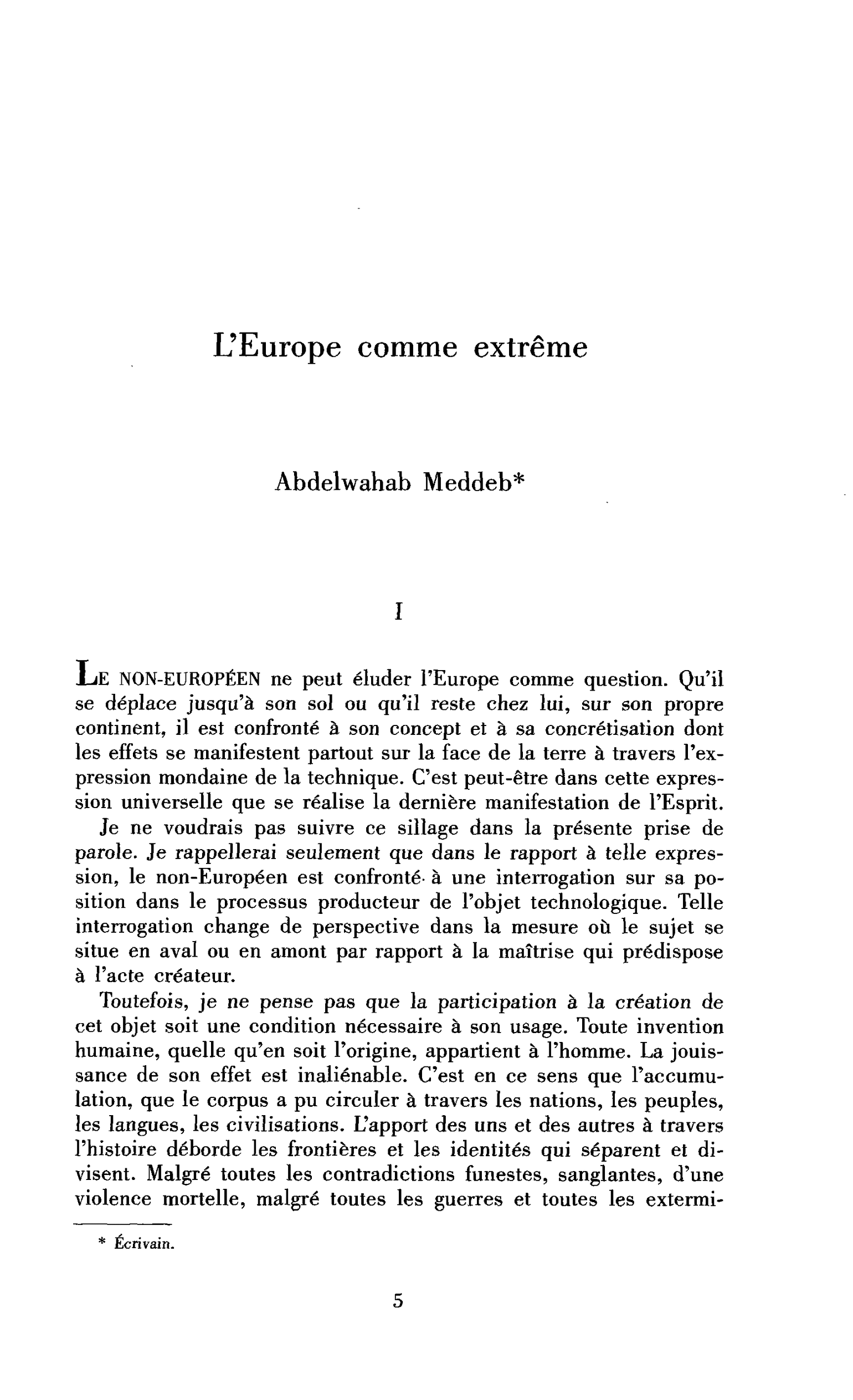 L’Europe comme extrême